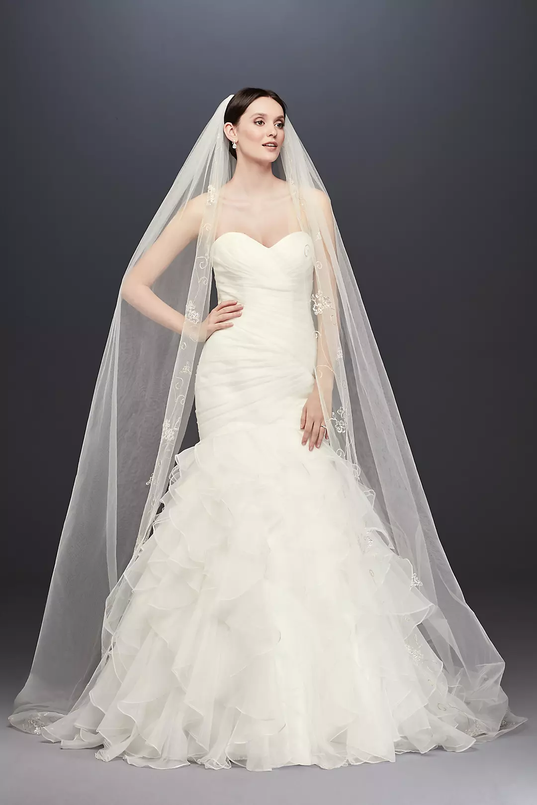 Filigree Lace and Sequin Applique Single Tier Veil - Image 2