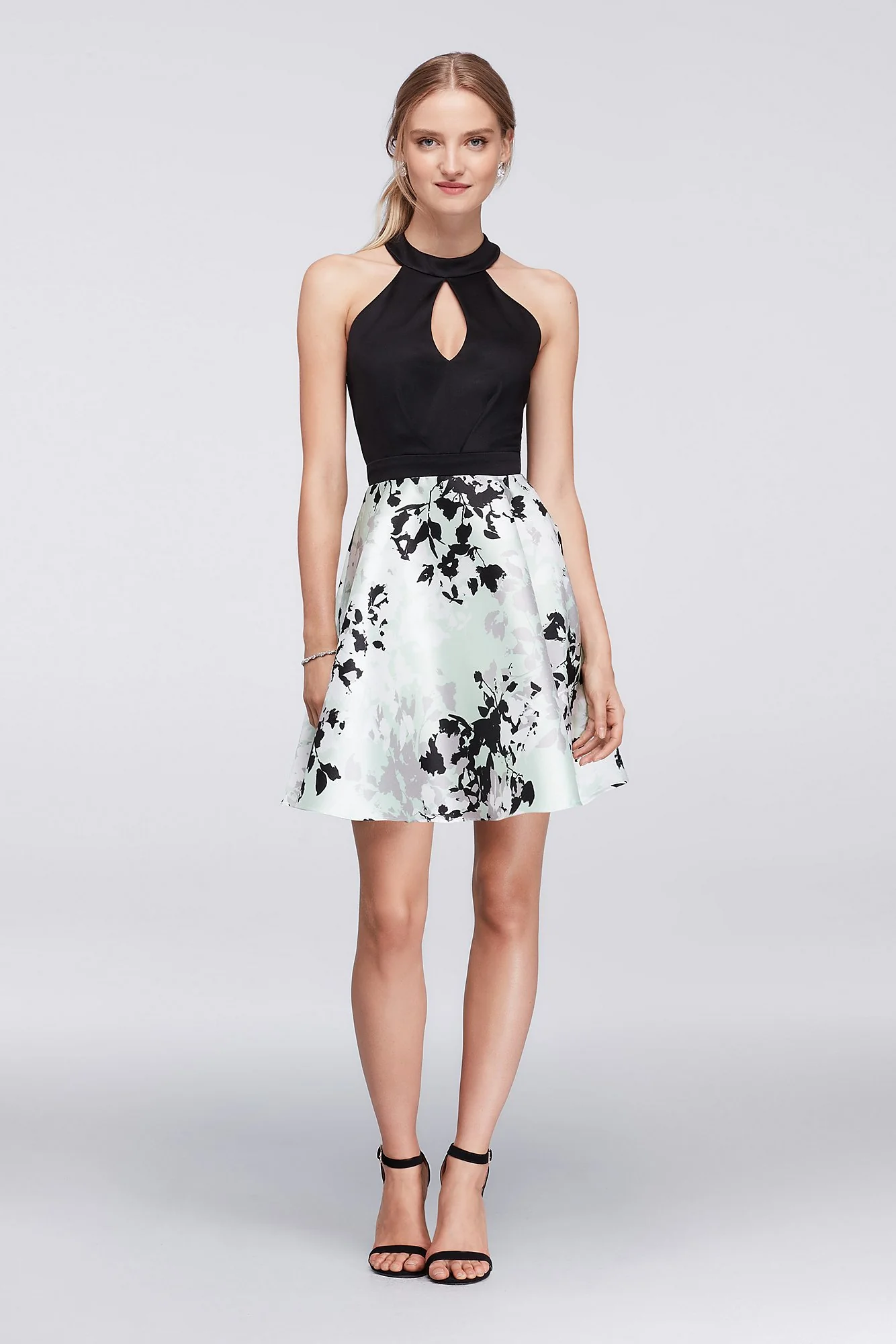 Fit-and-Flare Halter Dress with Printed Skirt - Image 2