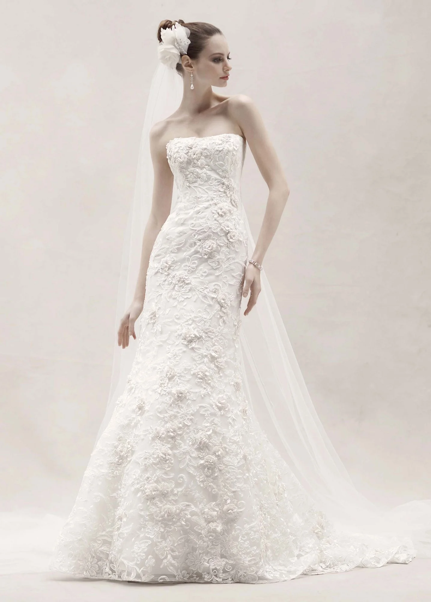 Fitted Trumpet Gown with Subtle Pink Flowers - Image 2