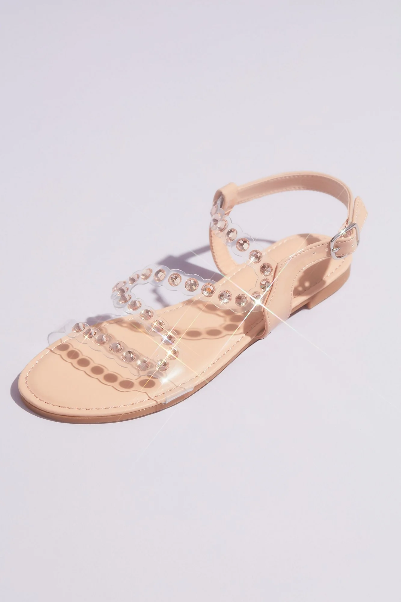 Flat Clear Strap Sandals with Iridescent Studs