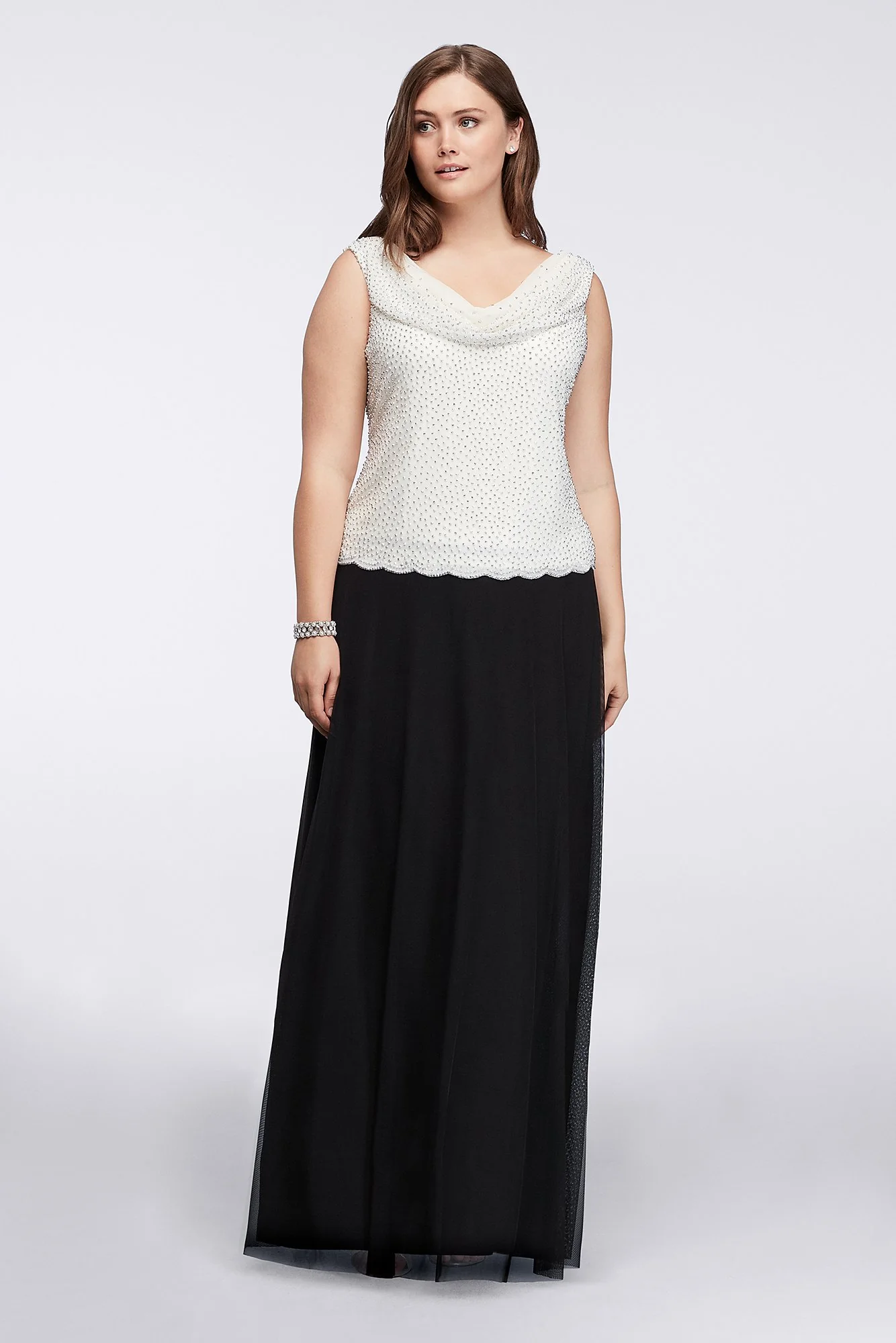 Floor Length Gown with Caviar Beaded Cowl Neckline - Image 5