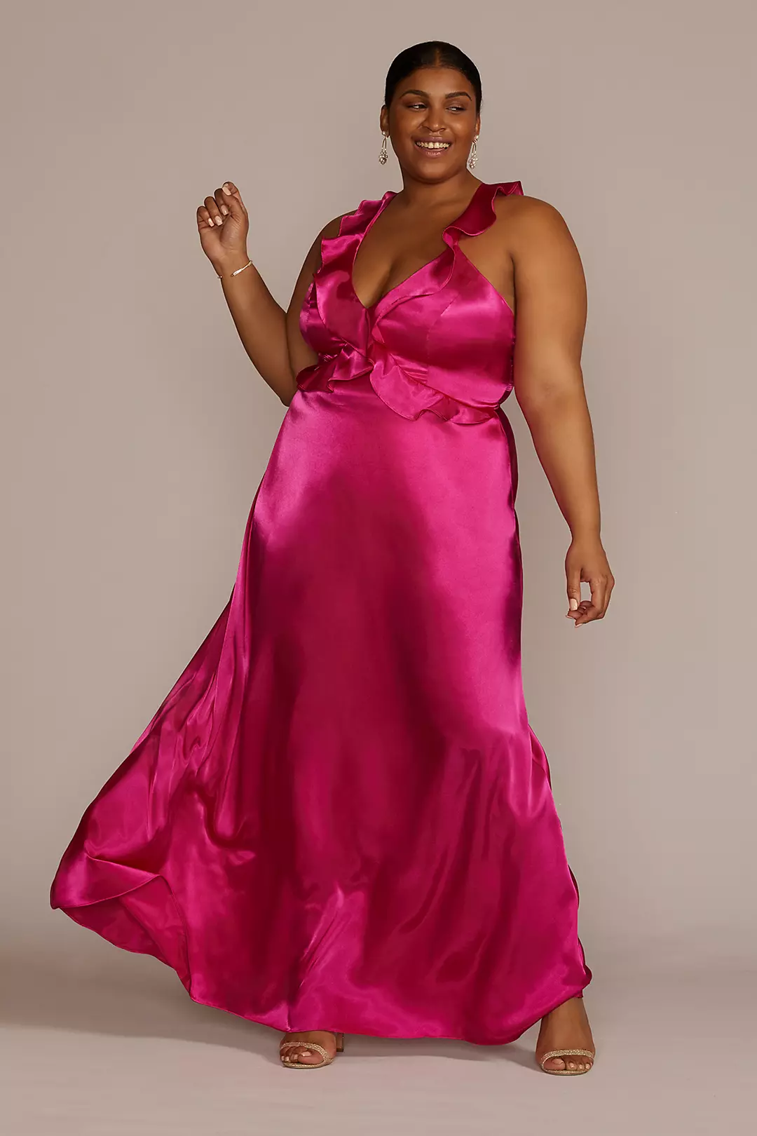Floor Length Ruffle Charmeuse Gown - Image 3