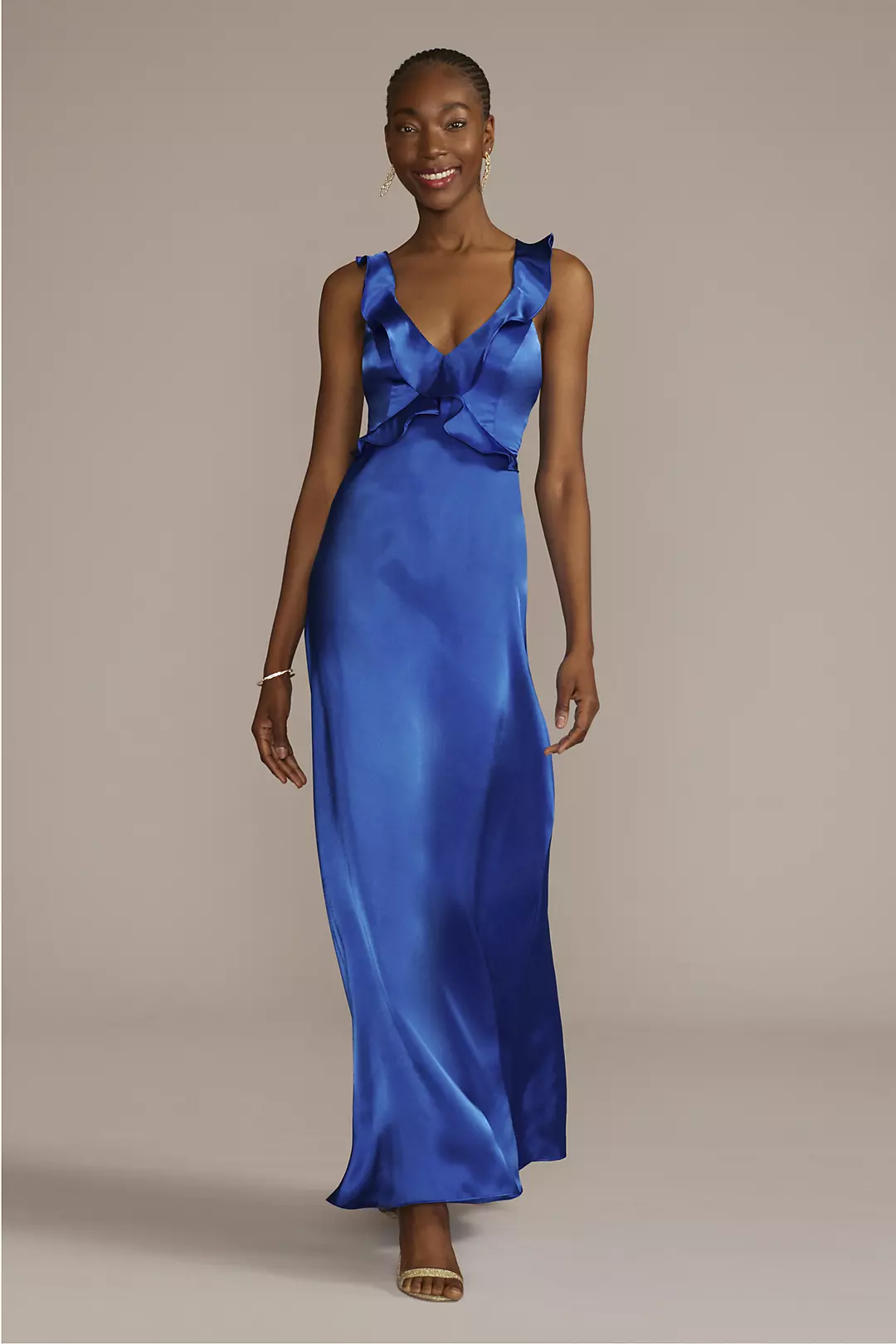 Floor Length Ruffle Charmeuse Gown - Image 4