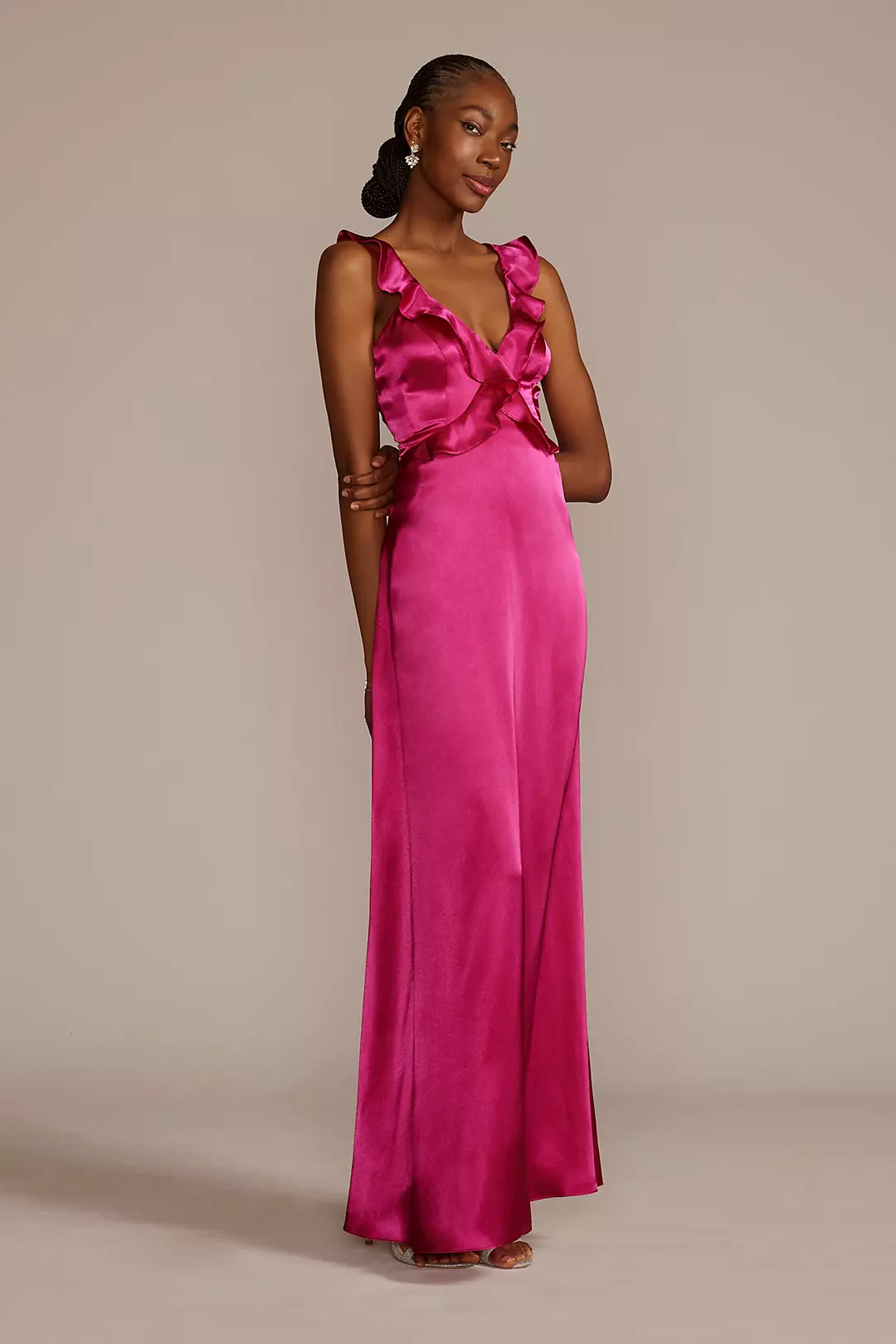Floor Length Ruffle Charmeuse Gown - Image 7