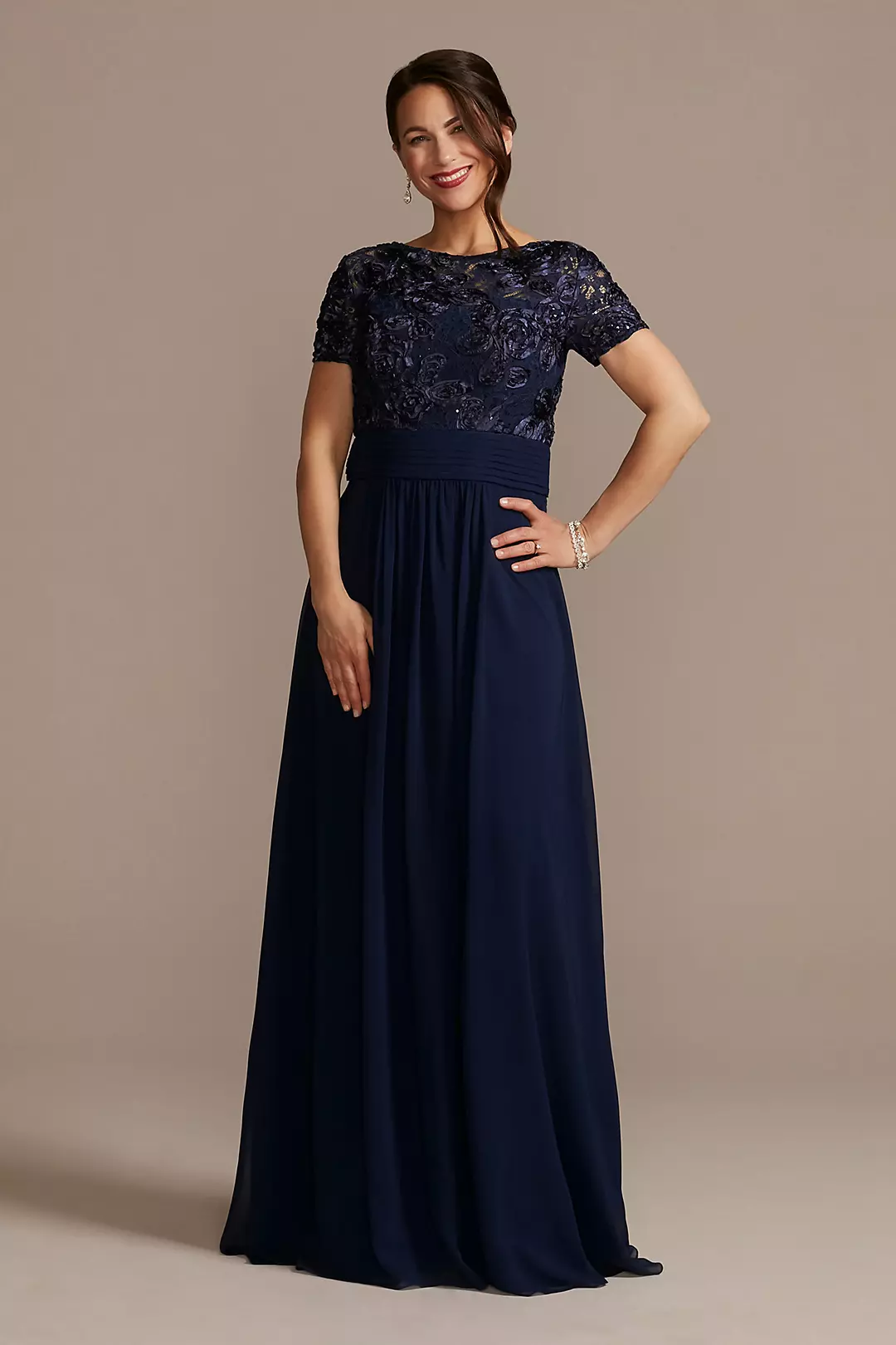 Floor Length Sheath Gown with Lace Bodice - Image 4
