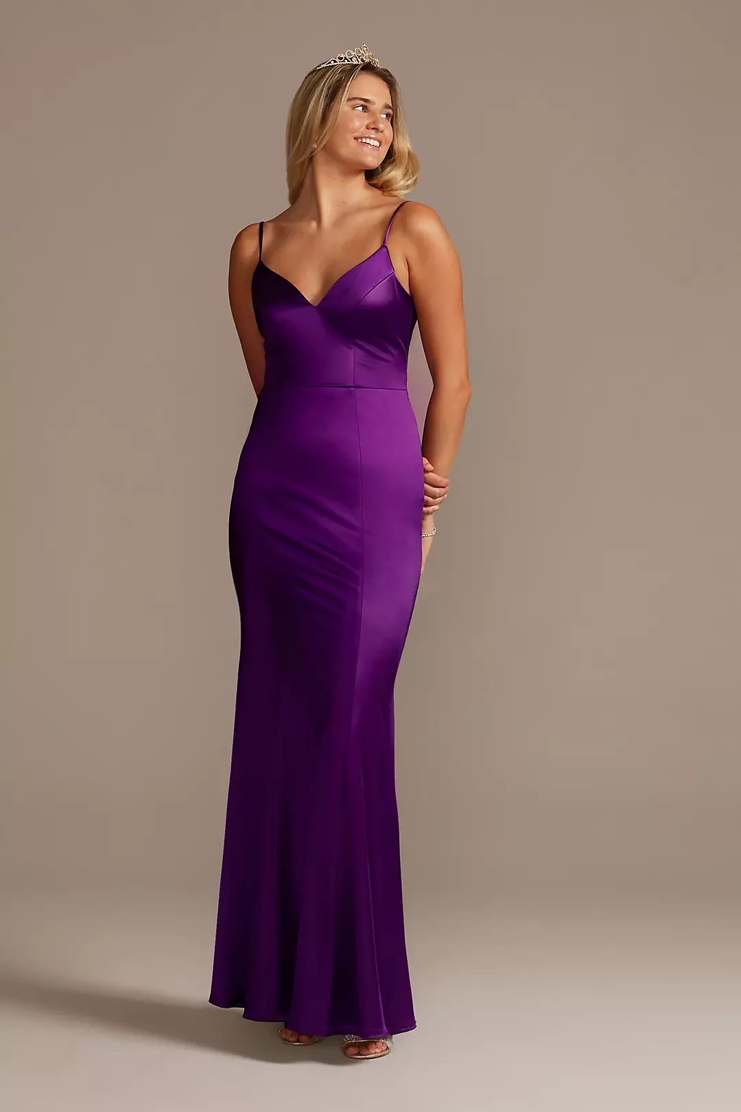 Floor Length Stretch Satin Sheath Gown - Image 12