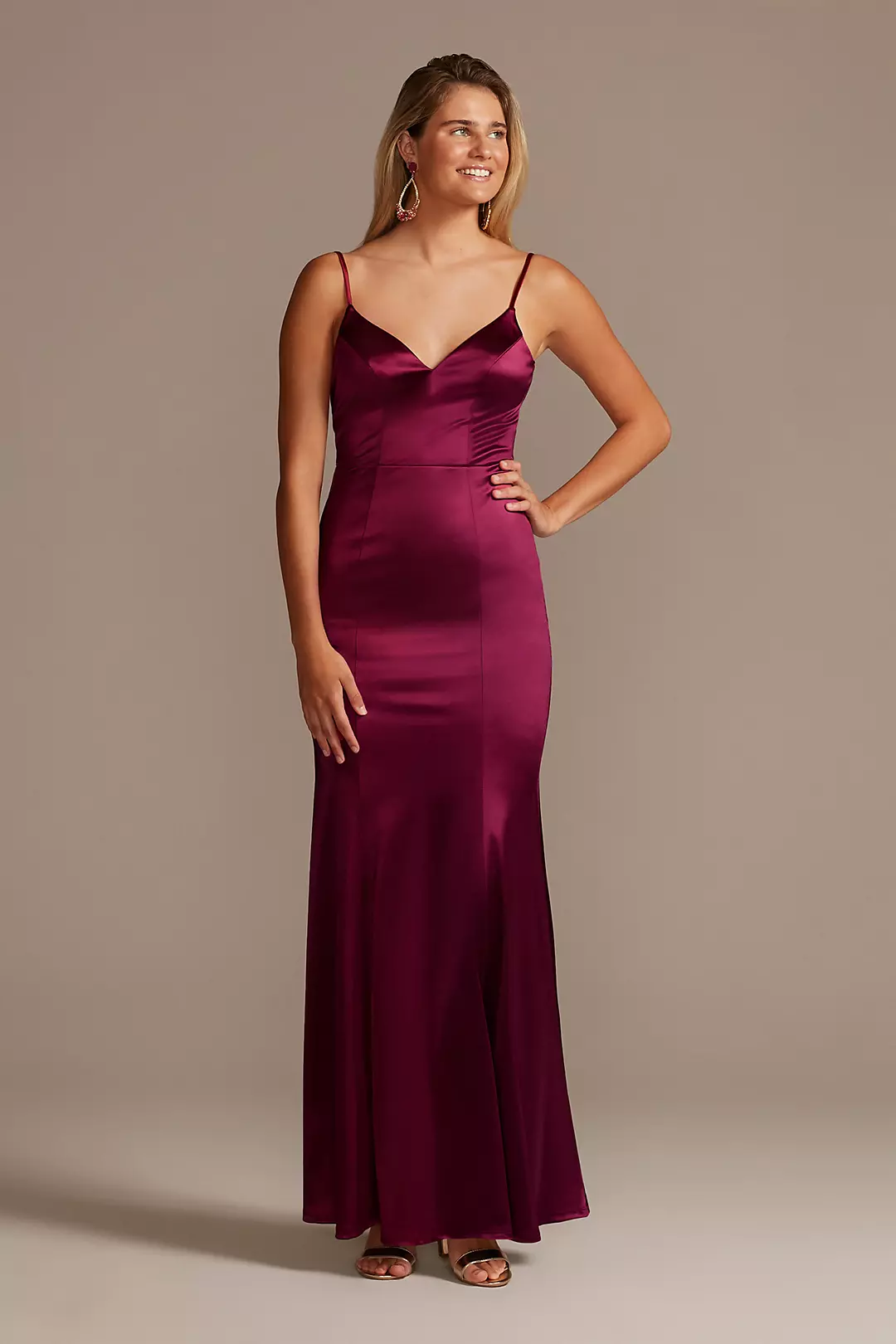 Floor Length Stretch Satin Sheath Gown - Image 30