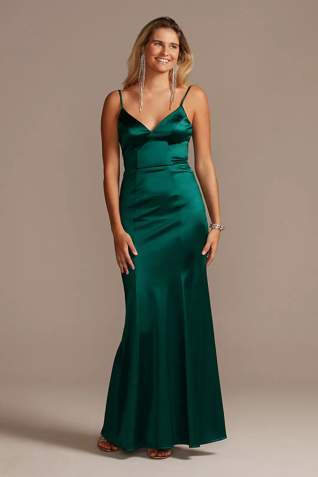 Floor Length Stretch Satin Sheath Gown - Image 37