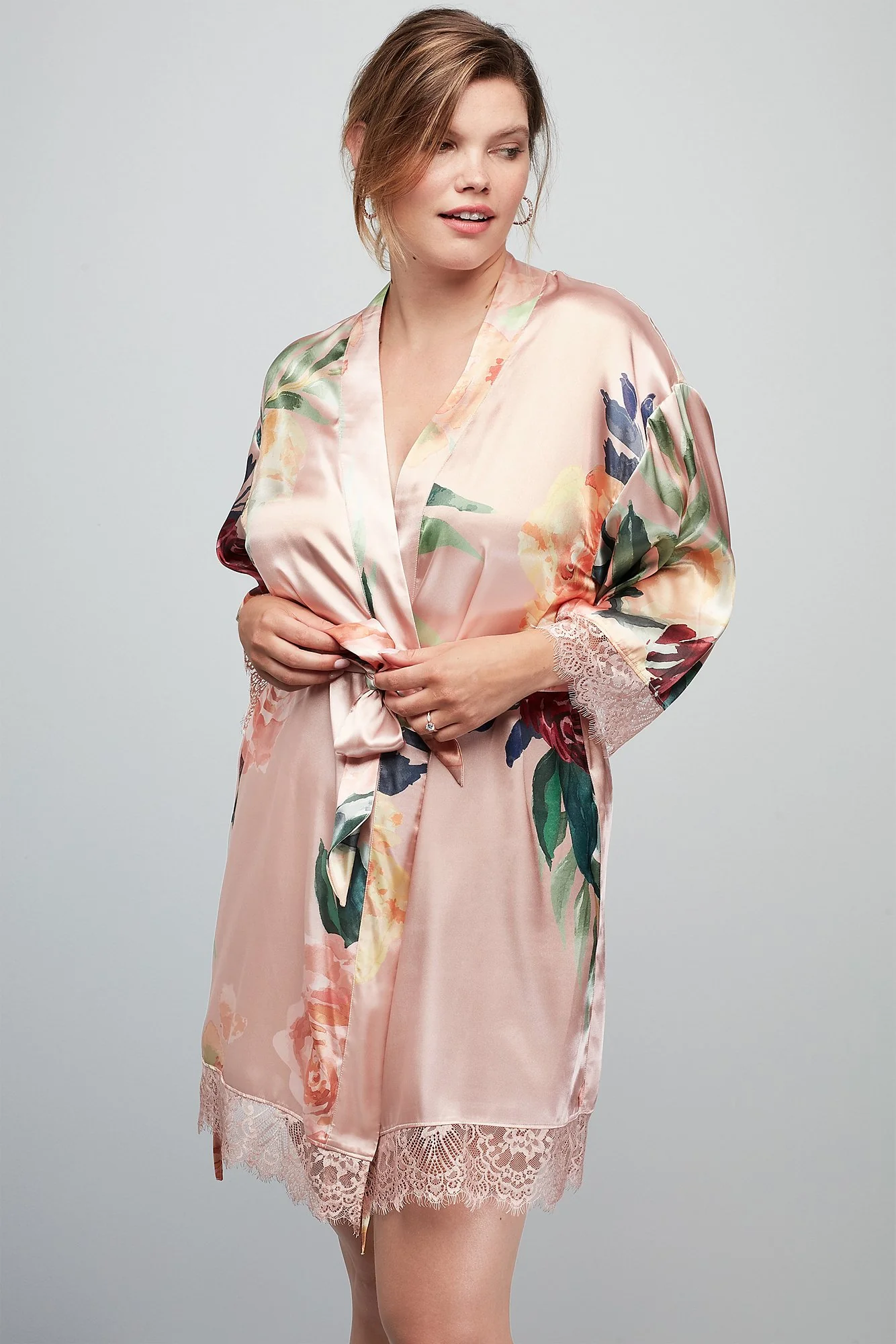 Floral and Lace Satin Robe