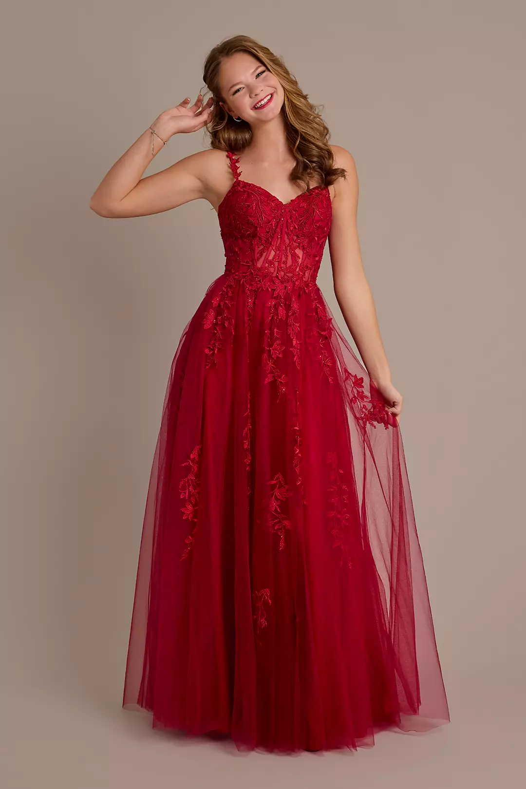 Floral Applique Ballgown with Illusion Corset - Image 16