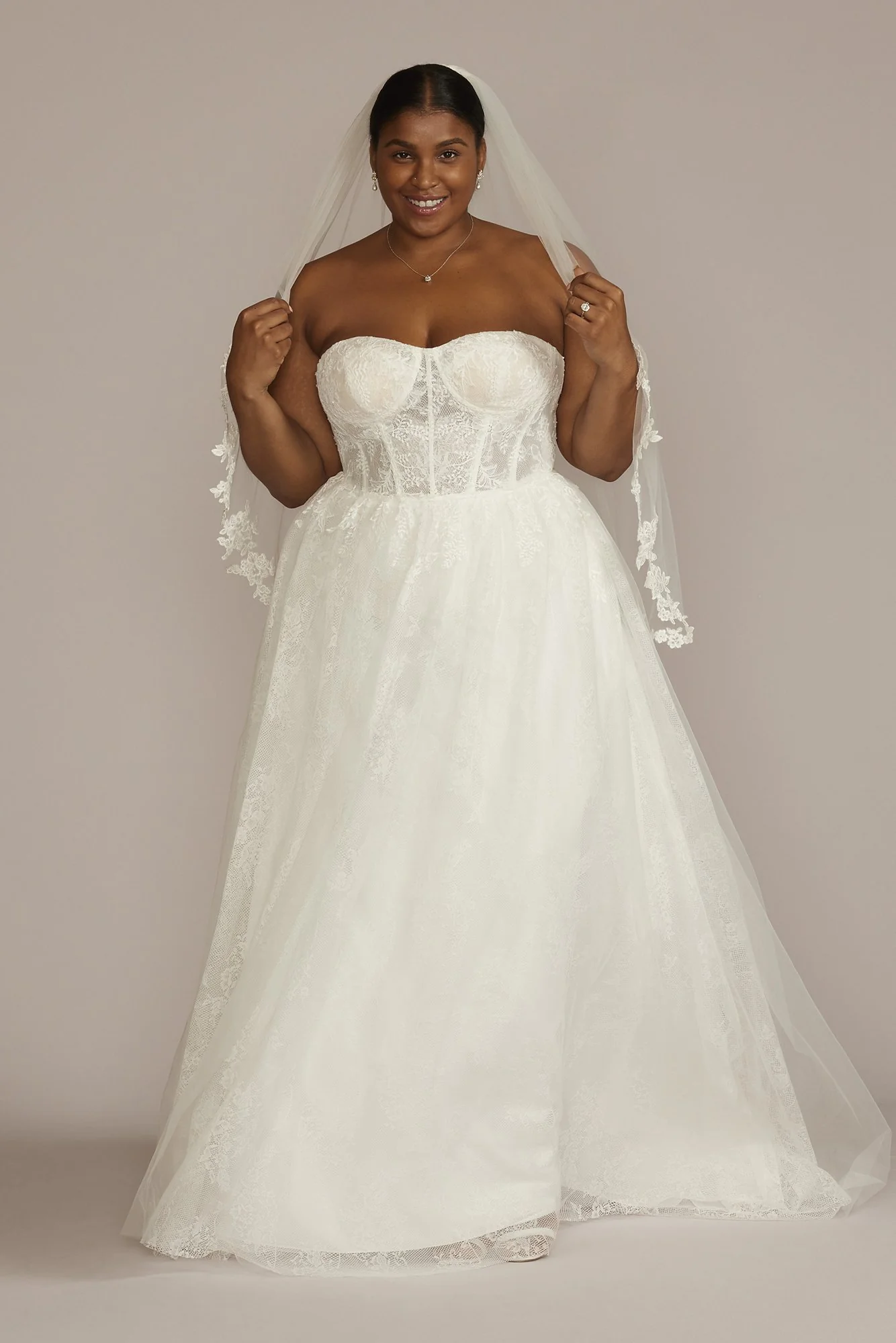 Floral Applique Corset Bodice Wedding Gown - Image 2