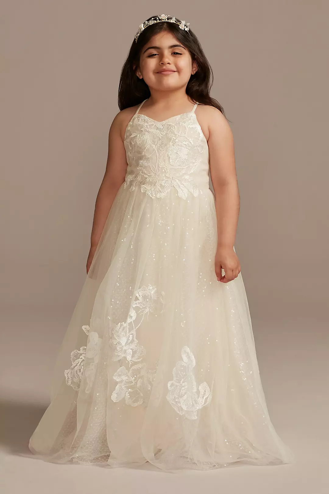Floral Applique Cross-Back Flower Girl Dress - Image 3