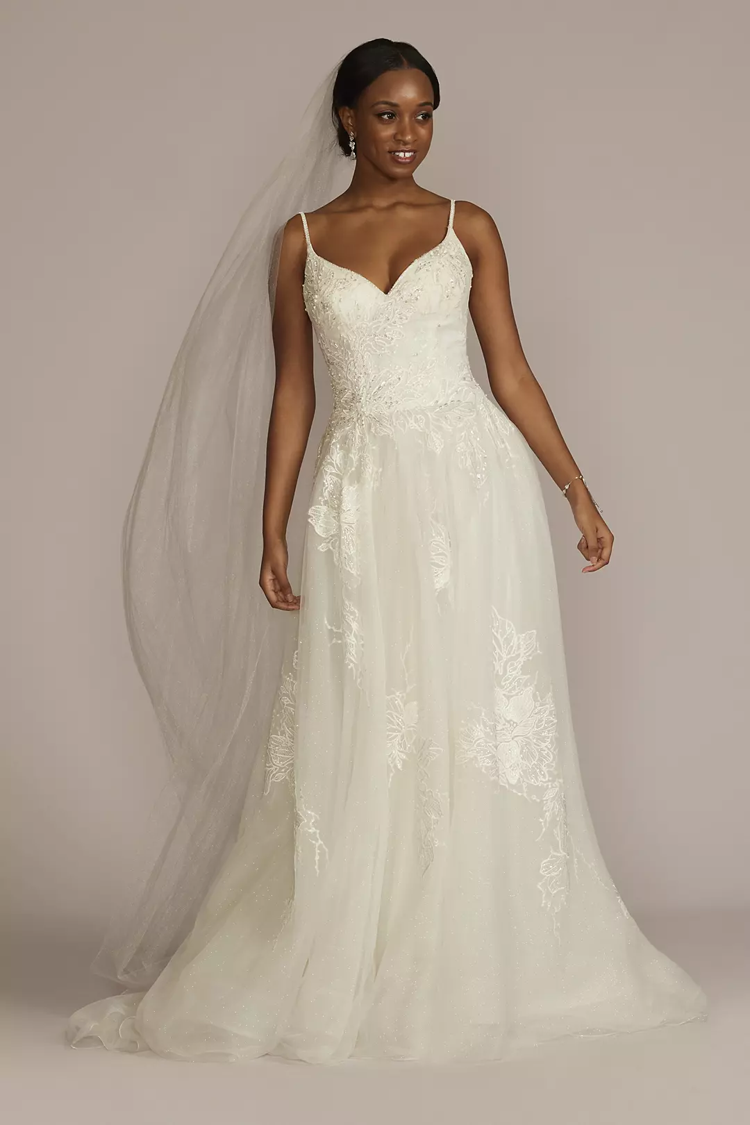 Floral Applique Drop Waist Bodice Wedding Dress - Image 19