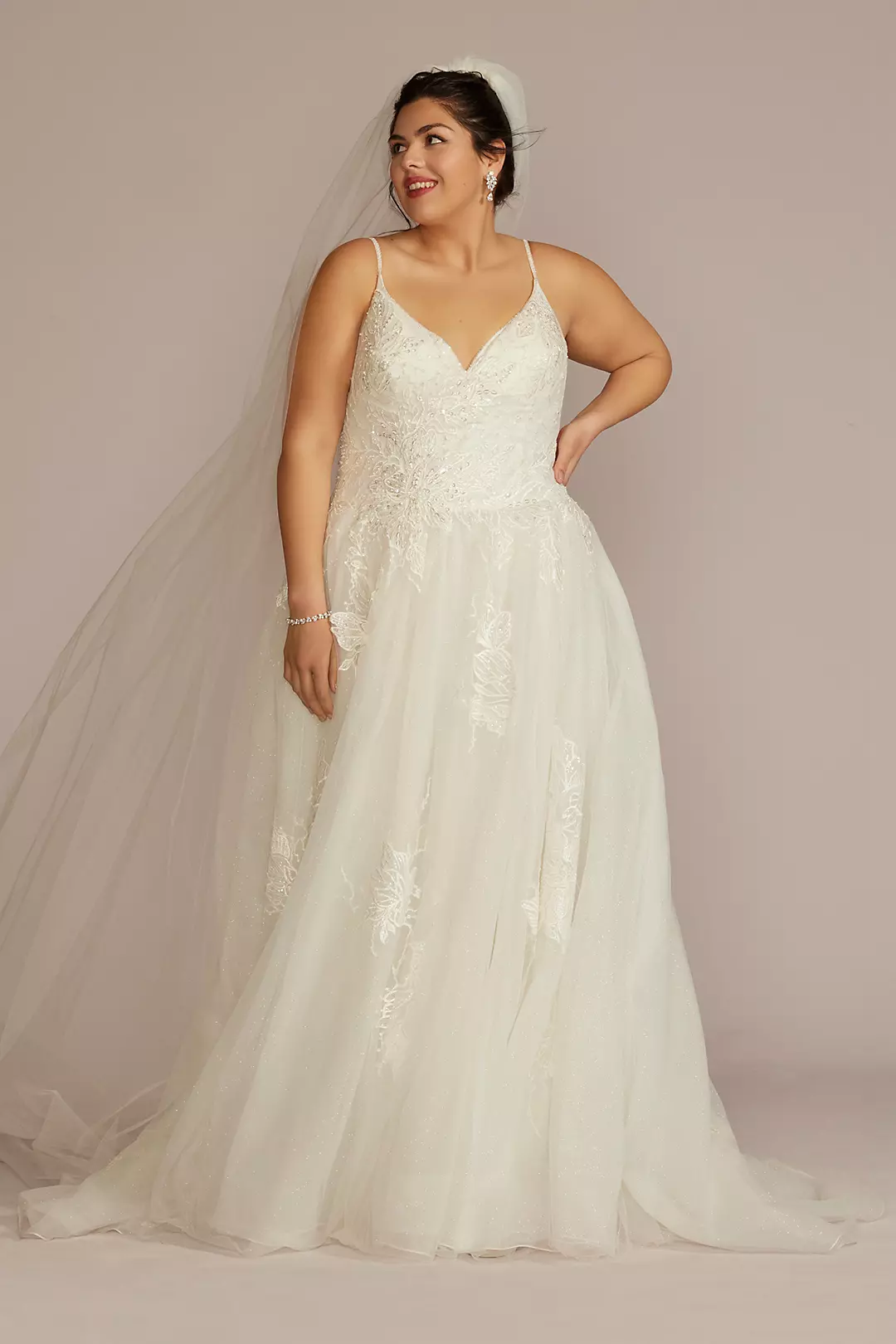 Floral Applique Drop Waist Bodice Wedding Dress - Image 3