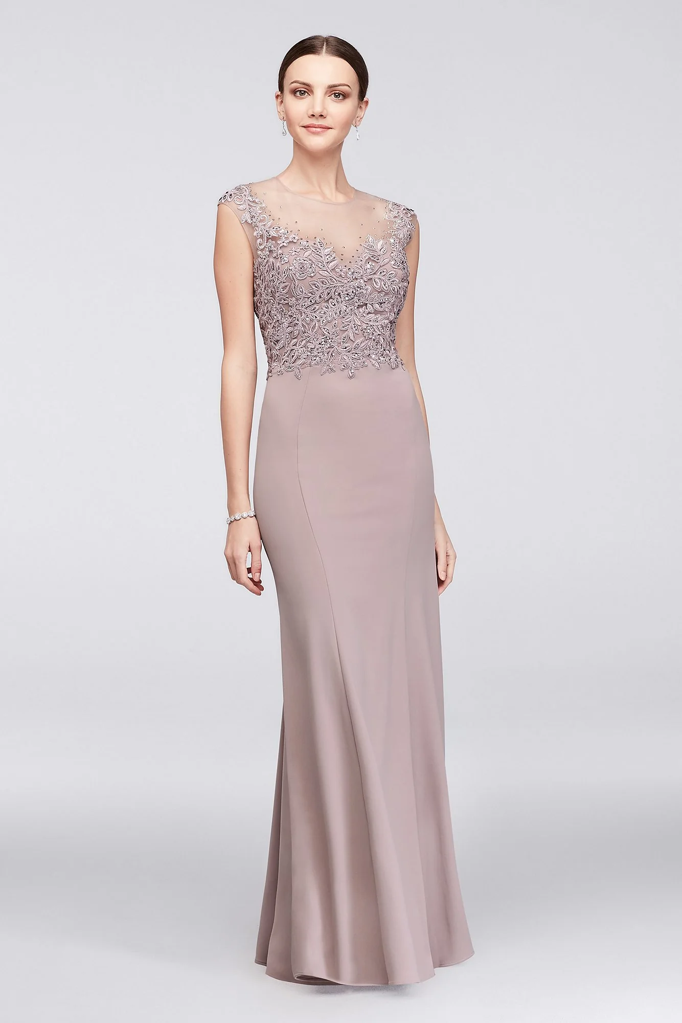 Floral Applique Illusion Bodice Knit Mermaid Gown - Image 2