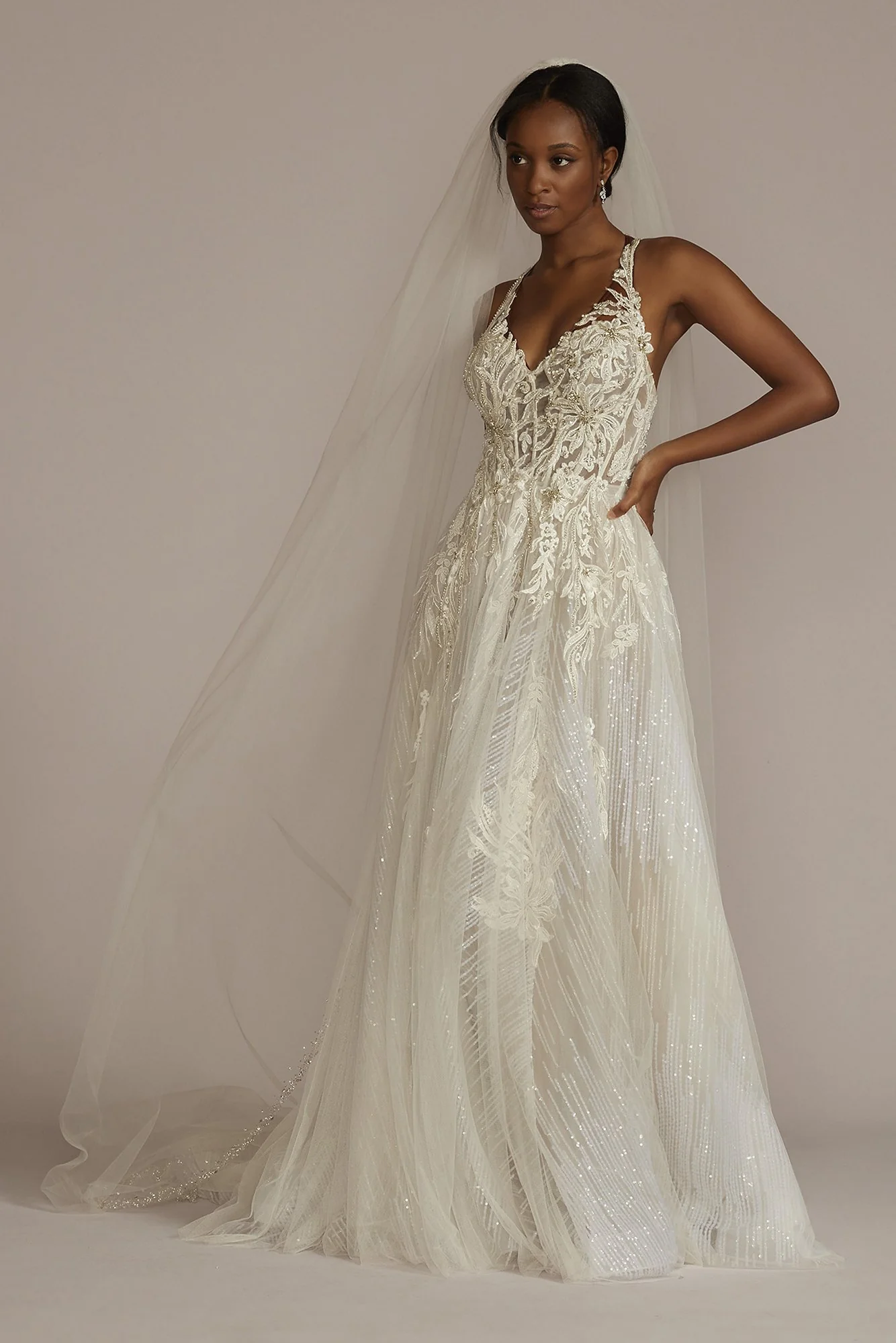 Floral Applique Open Back Halter Wedding Dress - Image 29