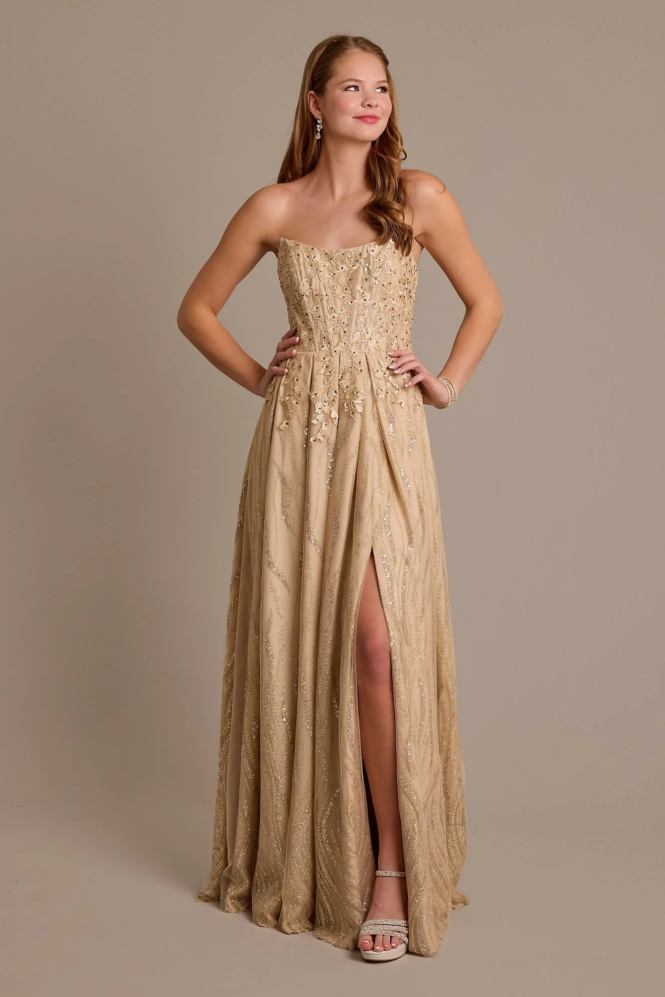 Floral Applique Strapless Ball Gown - Image 2