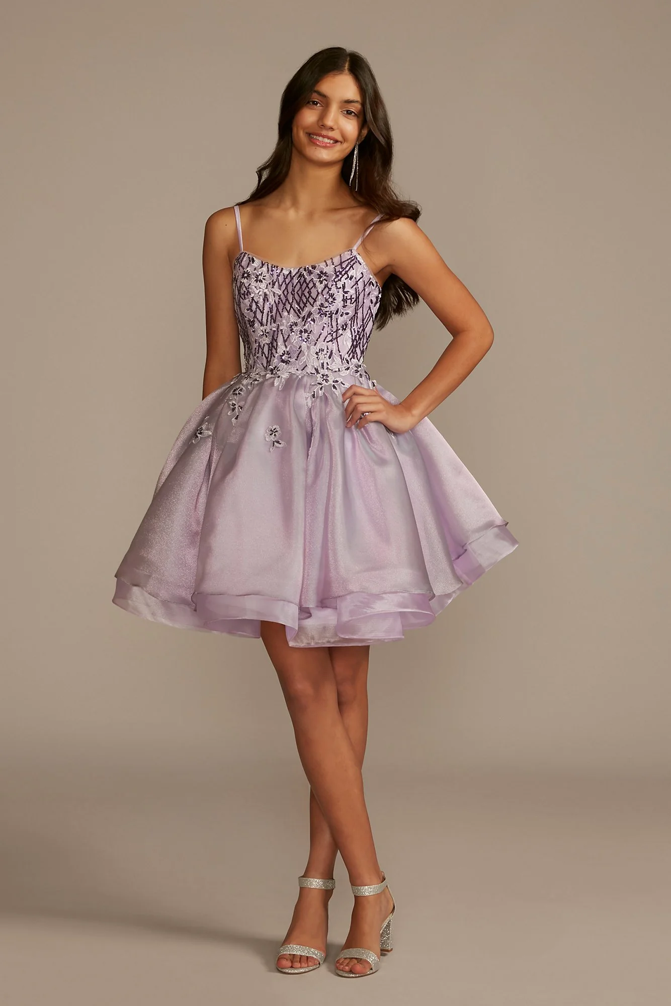 Floral Applique Tiered Damas Dress