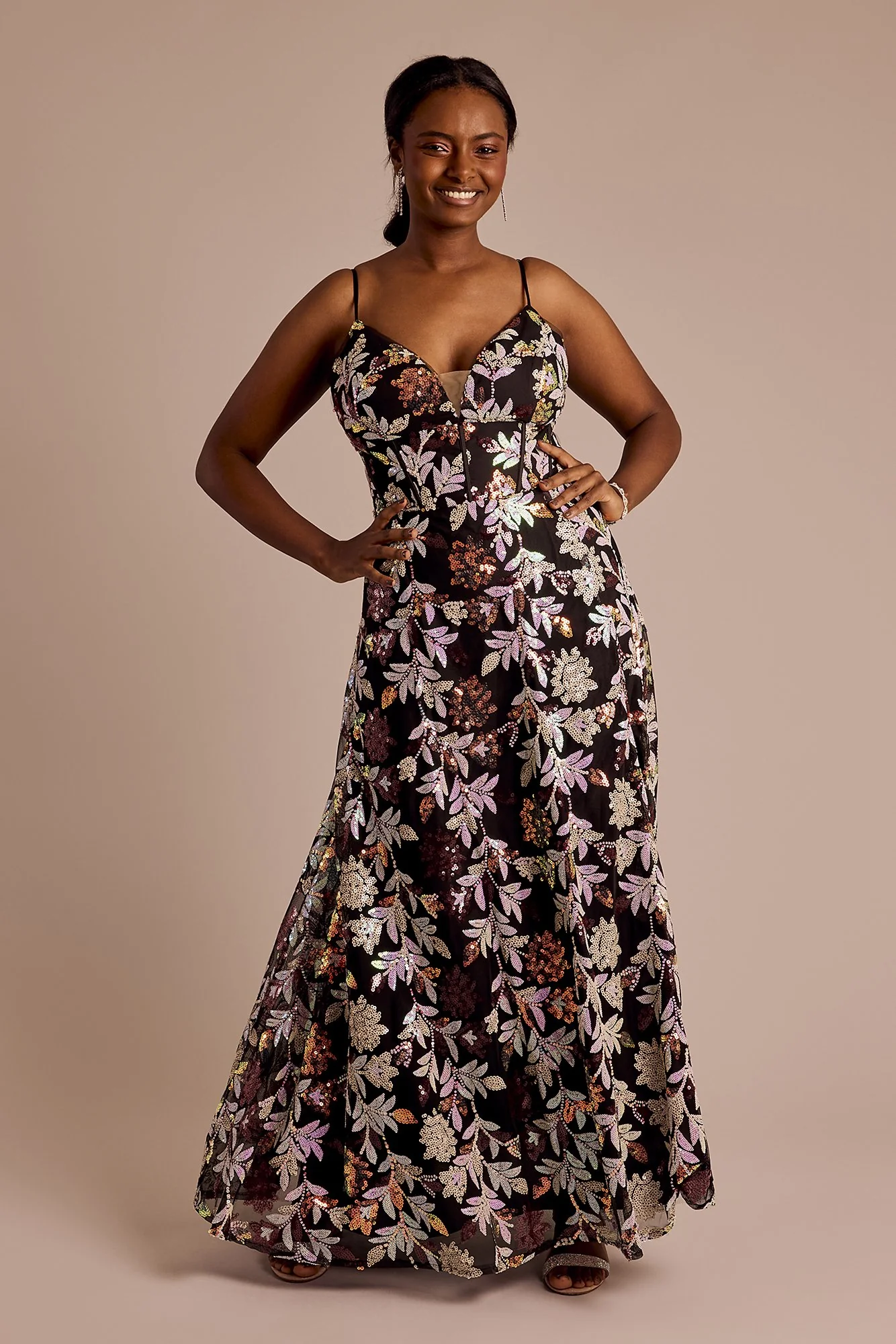 Floral Ball Gown with Skirt Slit