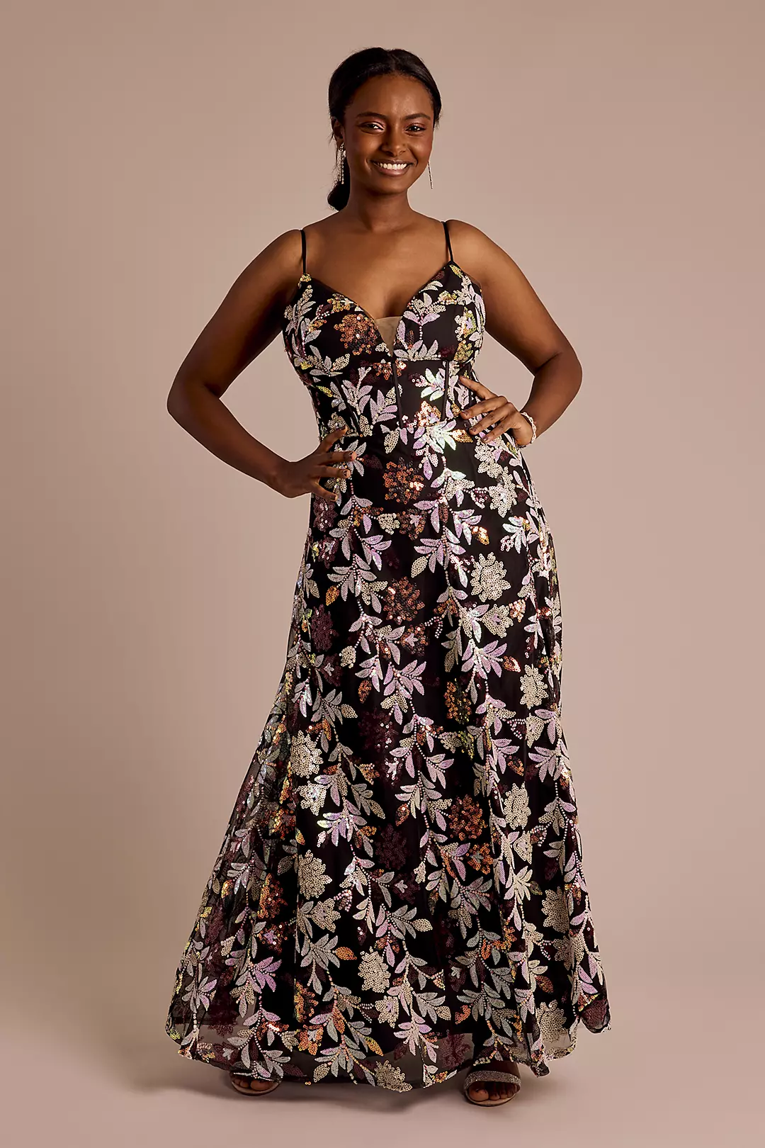 Floral Ball Gown with Skirt Slit - Image 2