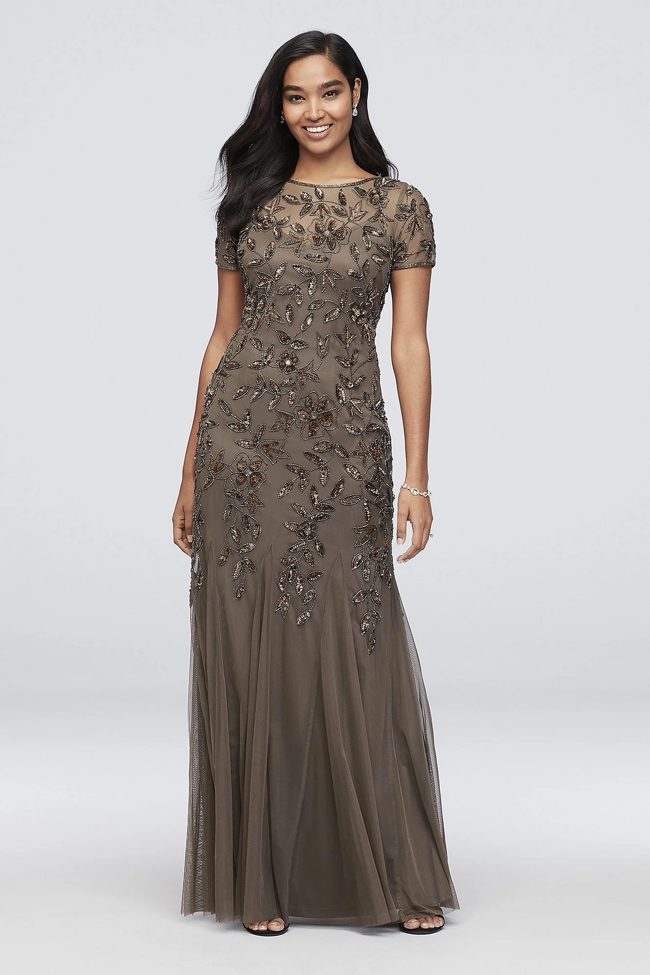 Floral Beaded Dress with Illusion Neckline - Image 3