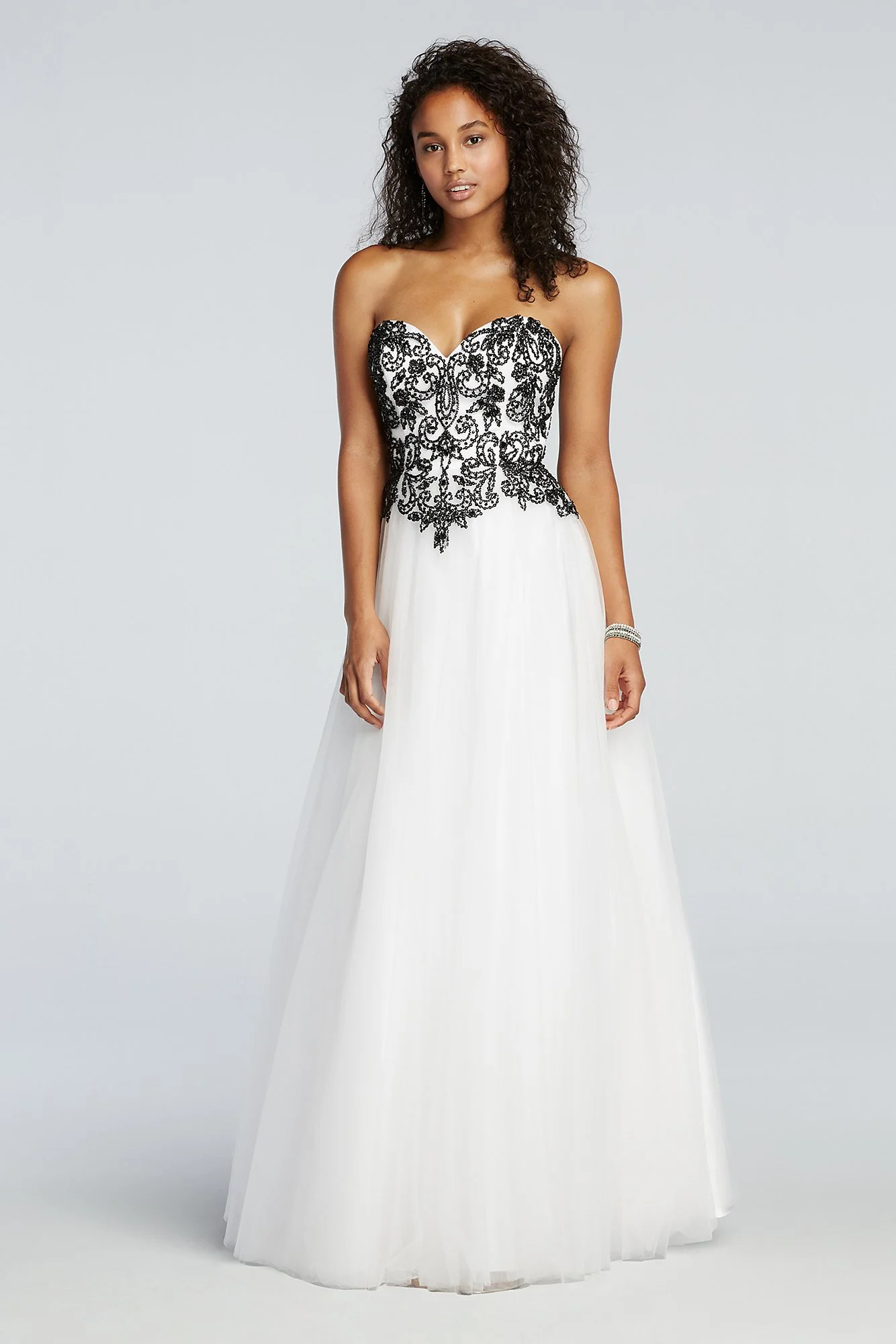Floral Beaded Prom Dress with Tulle Net Skirt - Image 2