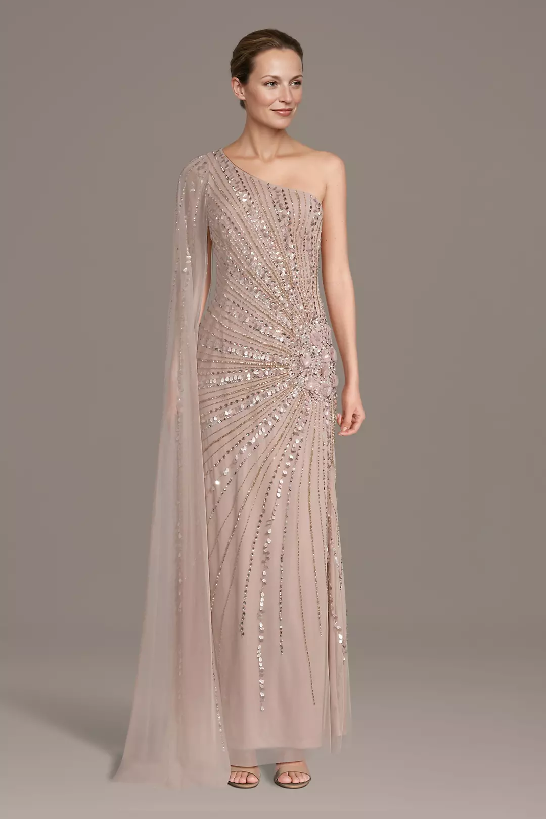 Floral Beaded Sheath with Shoulder Cascade - Image 3