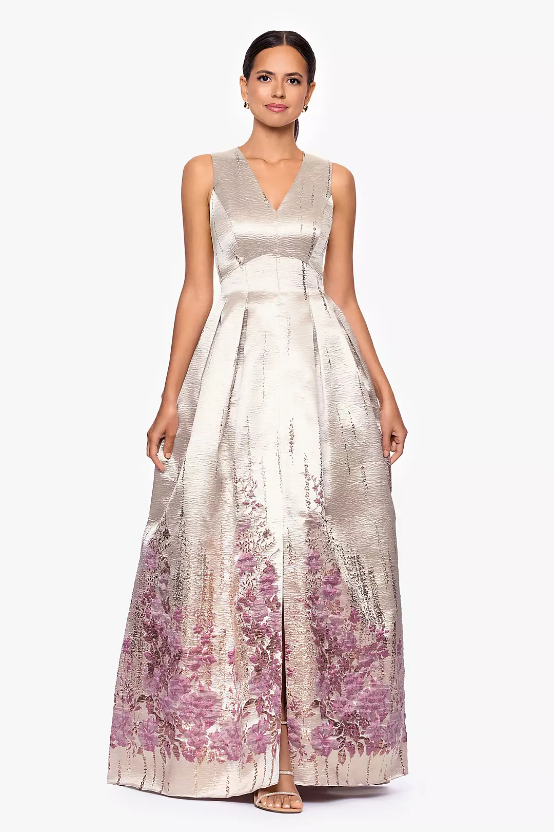 Floral Brocade Box-Pleated A-Line Dress