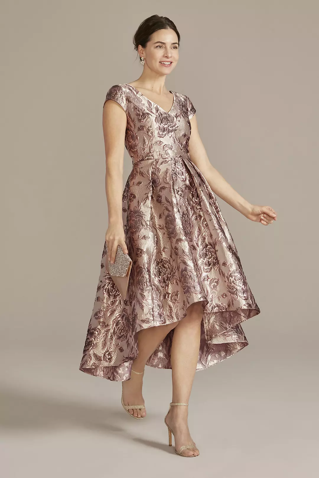 Floral Brocade High-Low A-Line Dress - Image 13