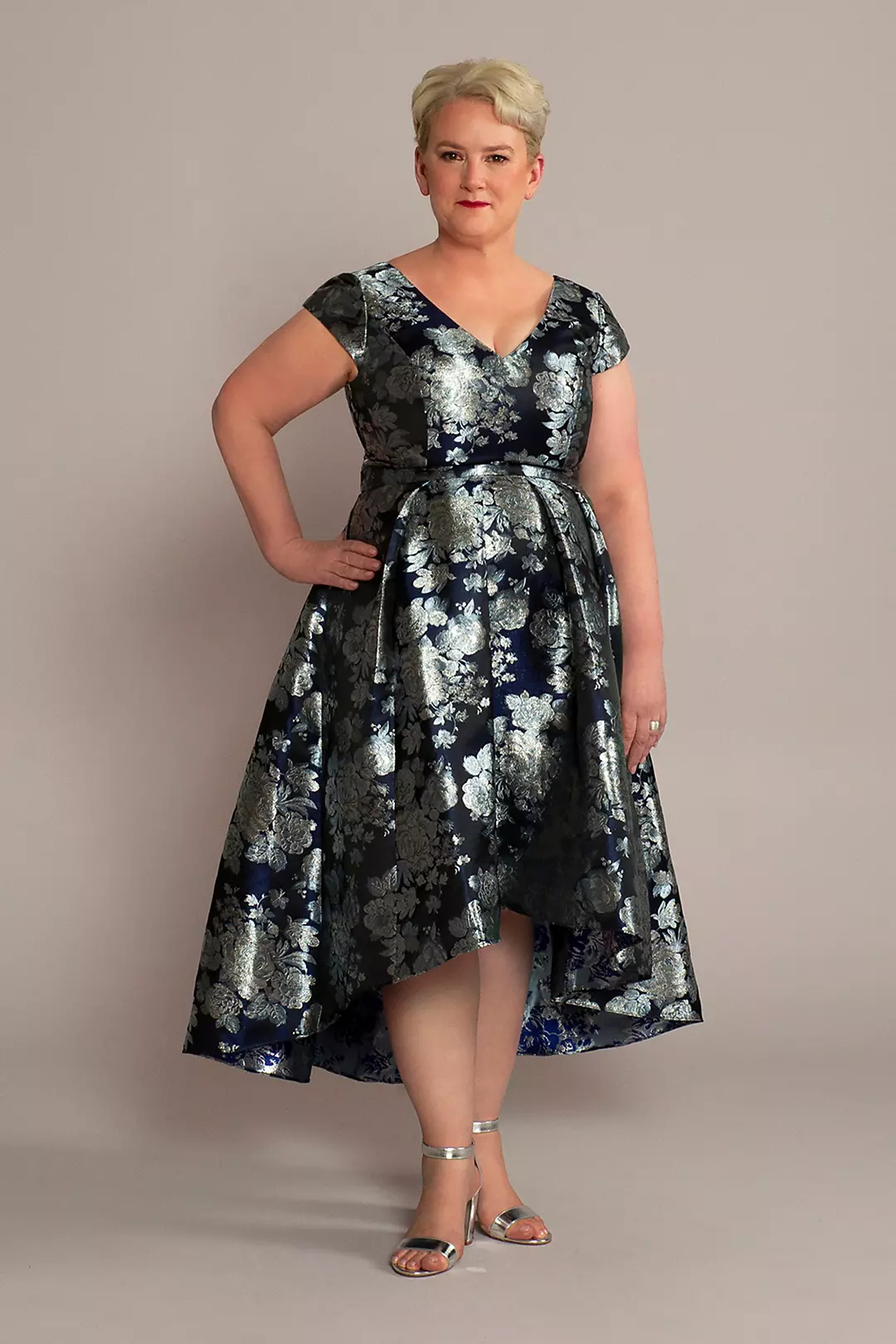 Floral Brocade High-Low A-Line Dress - Image 2