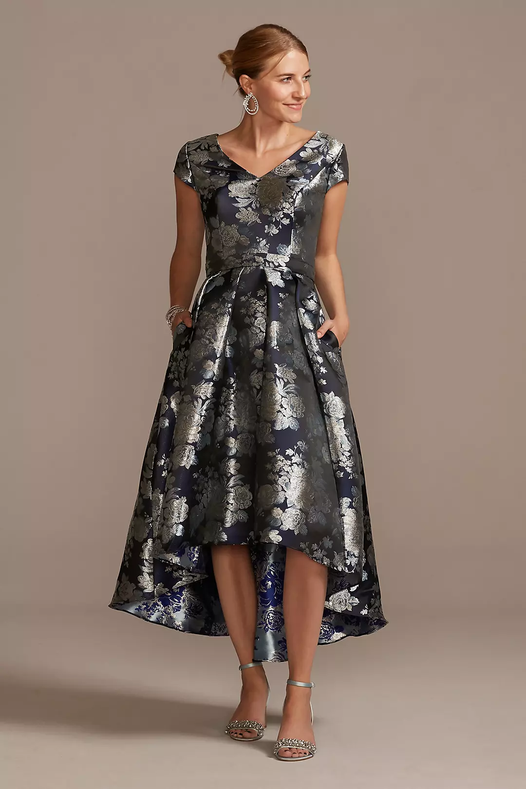Floral Brocade High-Low A-Line Dress - Image 9