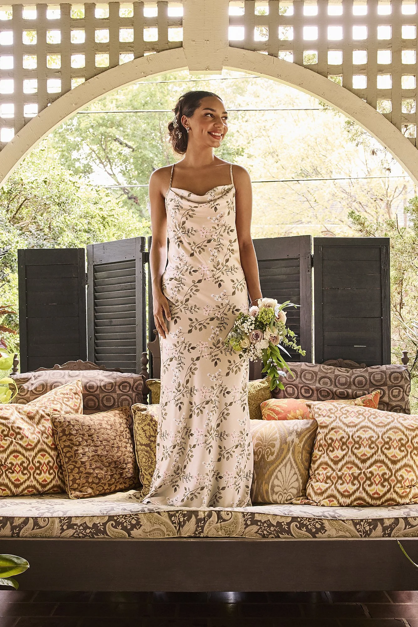 Floral Charmeuse Cowl Neck Dress - Image 3