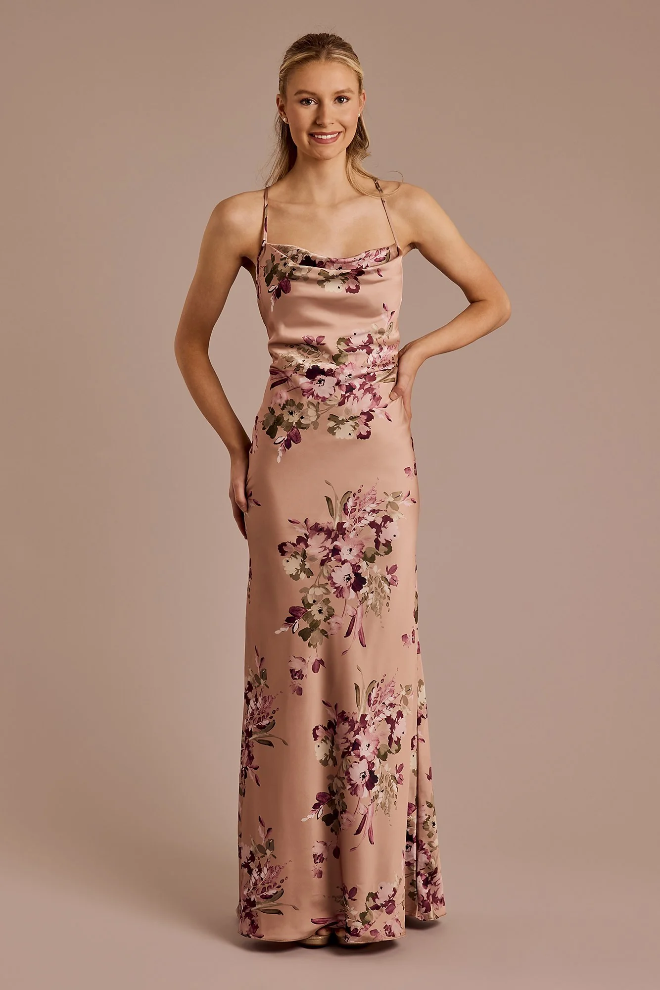 Floral Charmeuse Cowl Neck Dress - Image 5