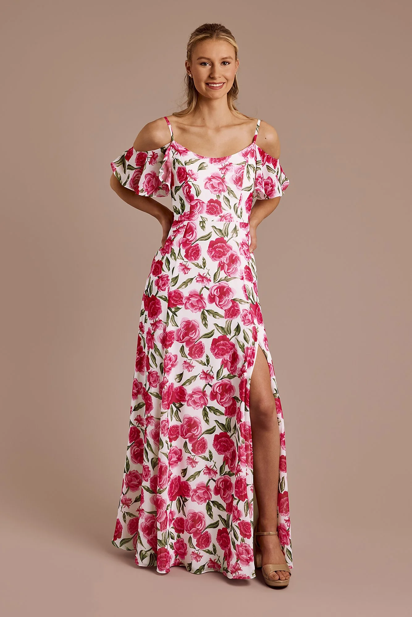 Floral Chiffon Cold-Shoulder Dress - Image 12