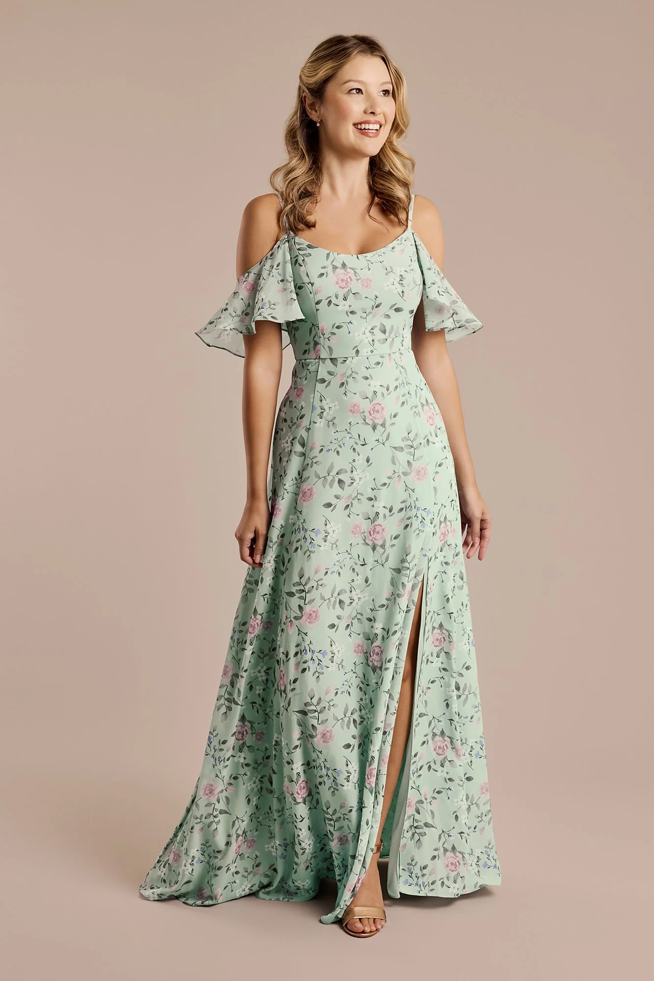 Floral Chiffon Cold-Shoulder Dress - Image 22