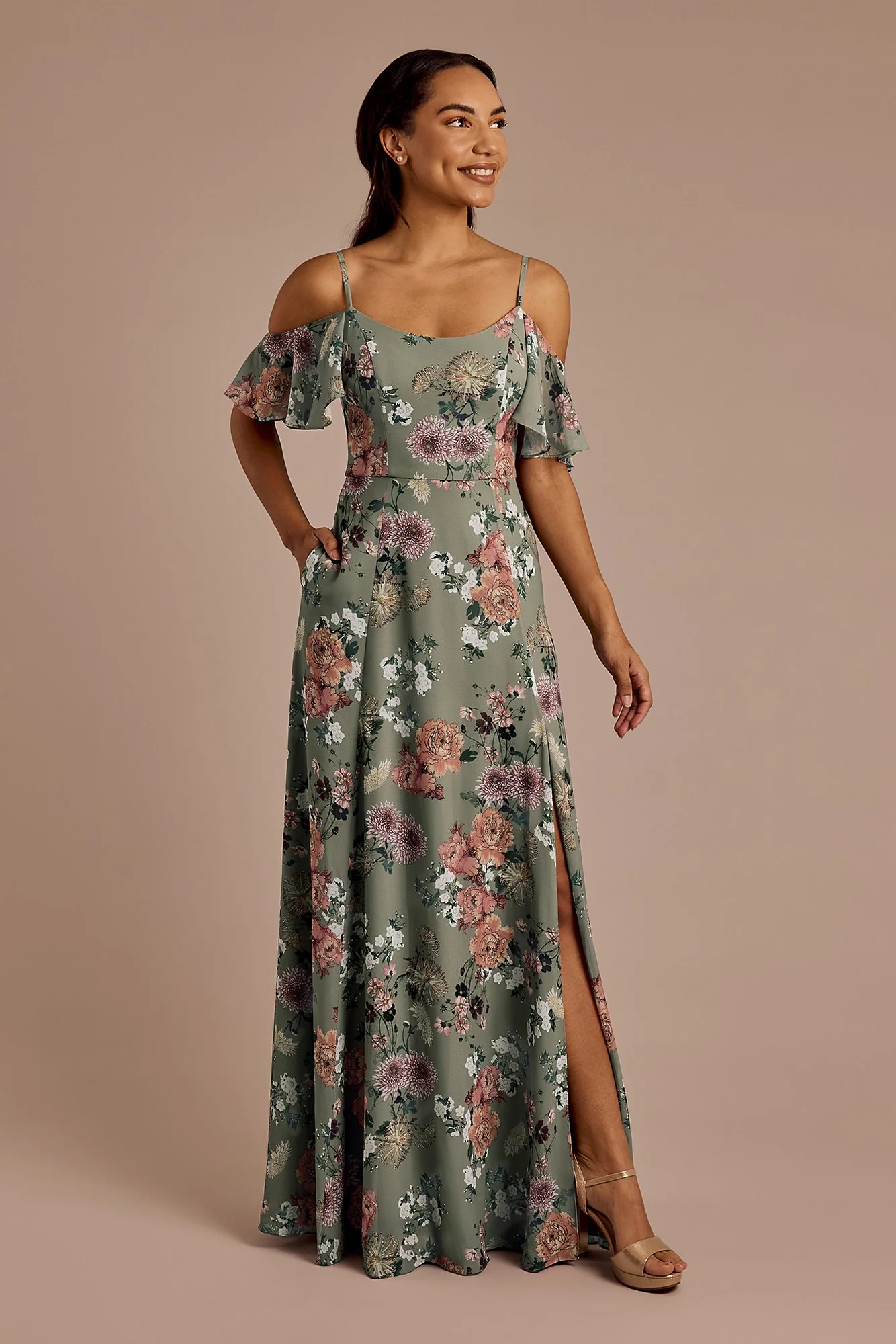 Floral Chiffon Cold-Shoulder Dress - Image 27