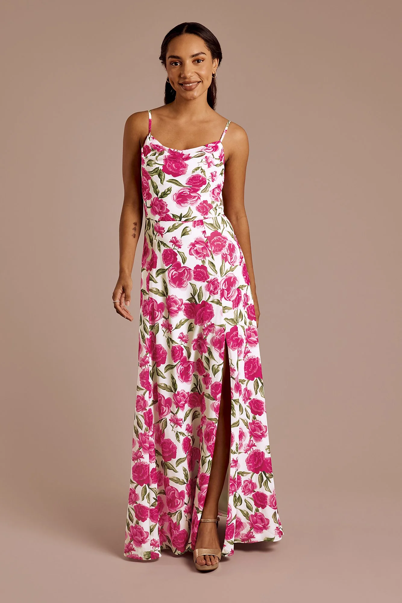 Floral Chiffon Cowl Neck Dress with Slit - Image 14