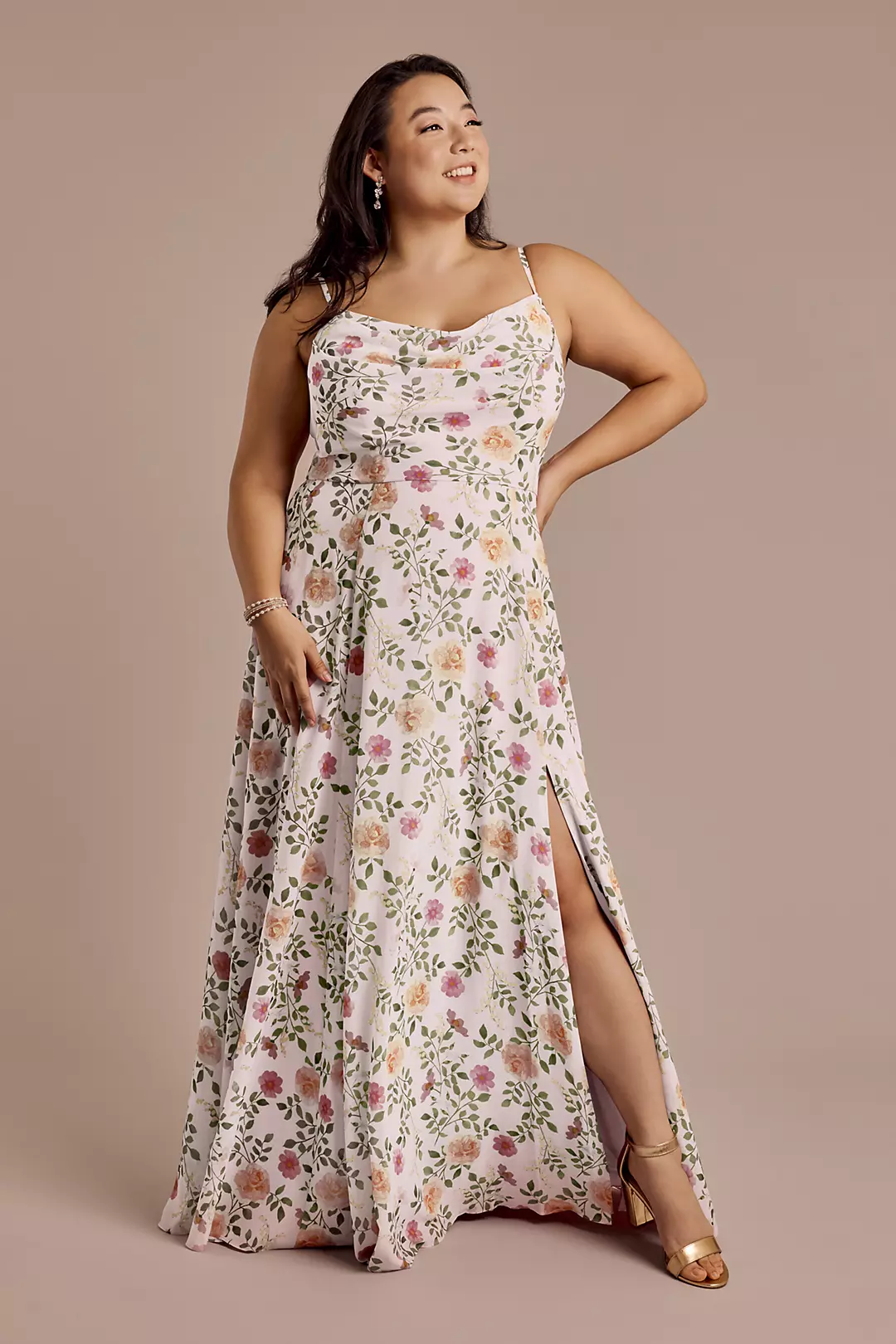 Floral Chiffon Cowl Neck Dress with Slit - Image 17