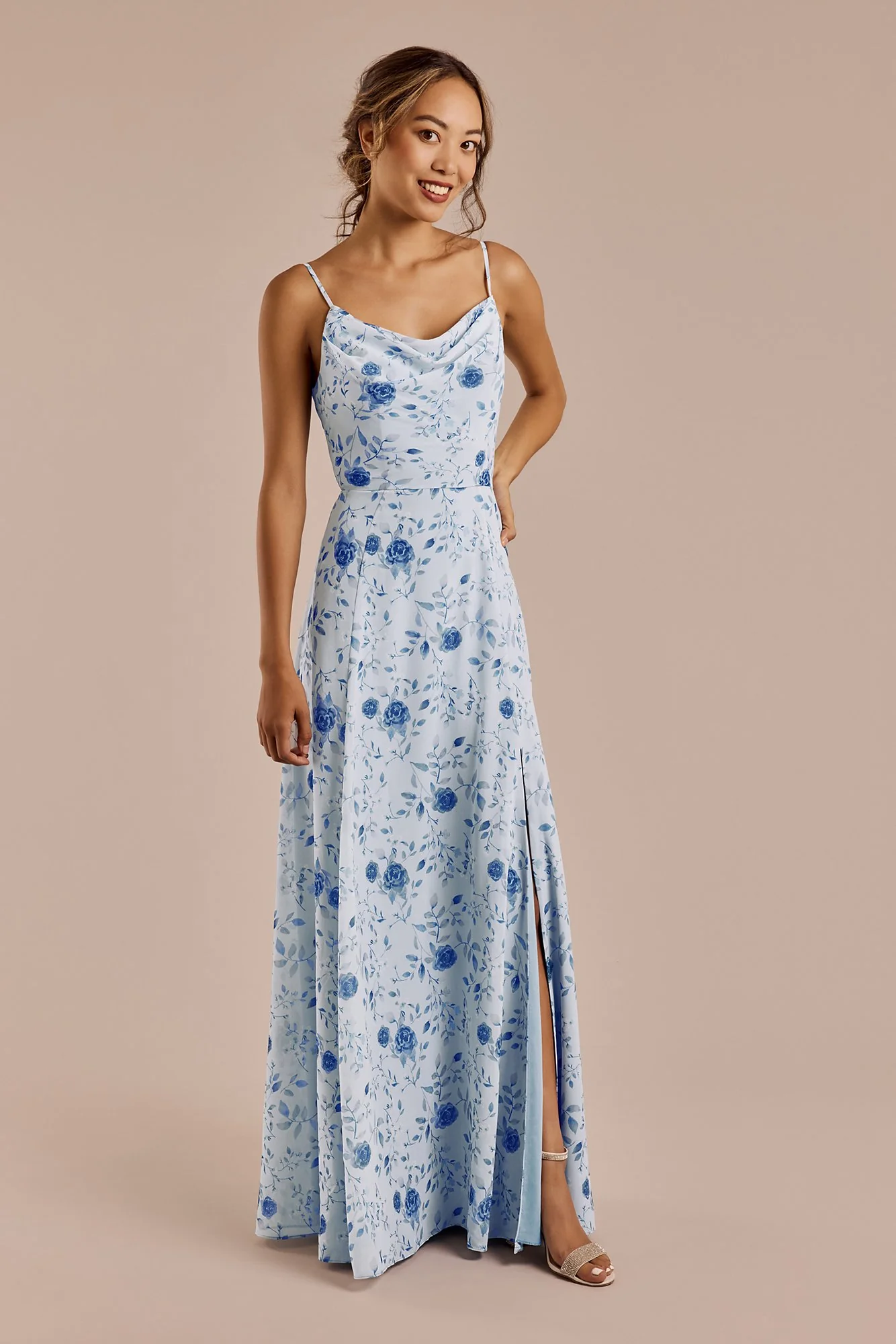 Floral Chiffon Cowl Neck Dress with Slit - Image 4