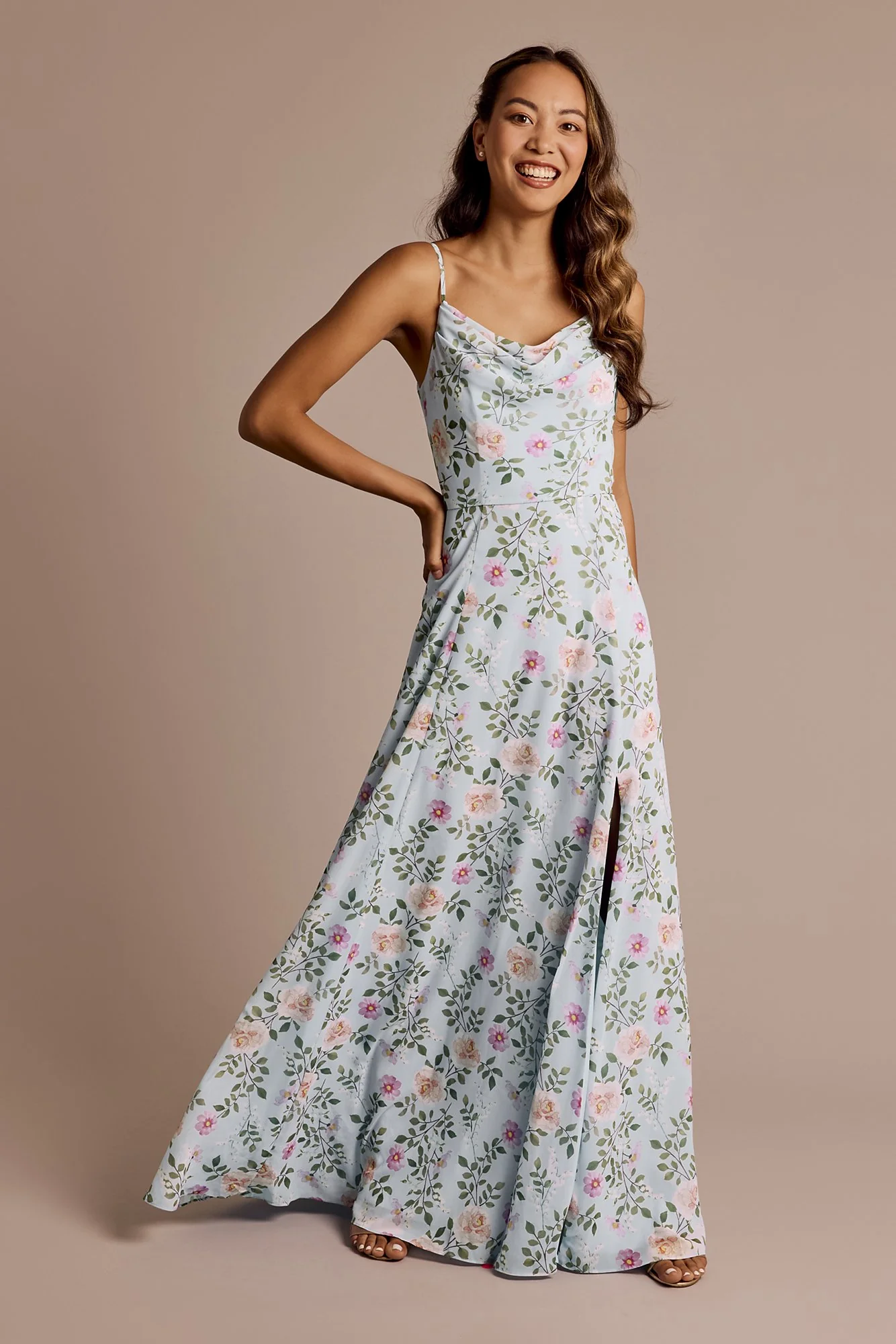 Floral Chiffon Cowl Neck Dress with Slit - Image 6
