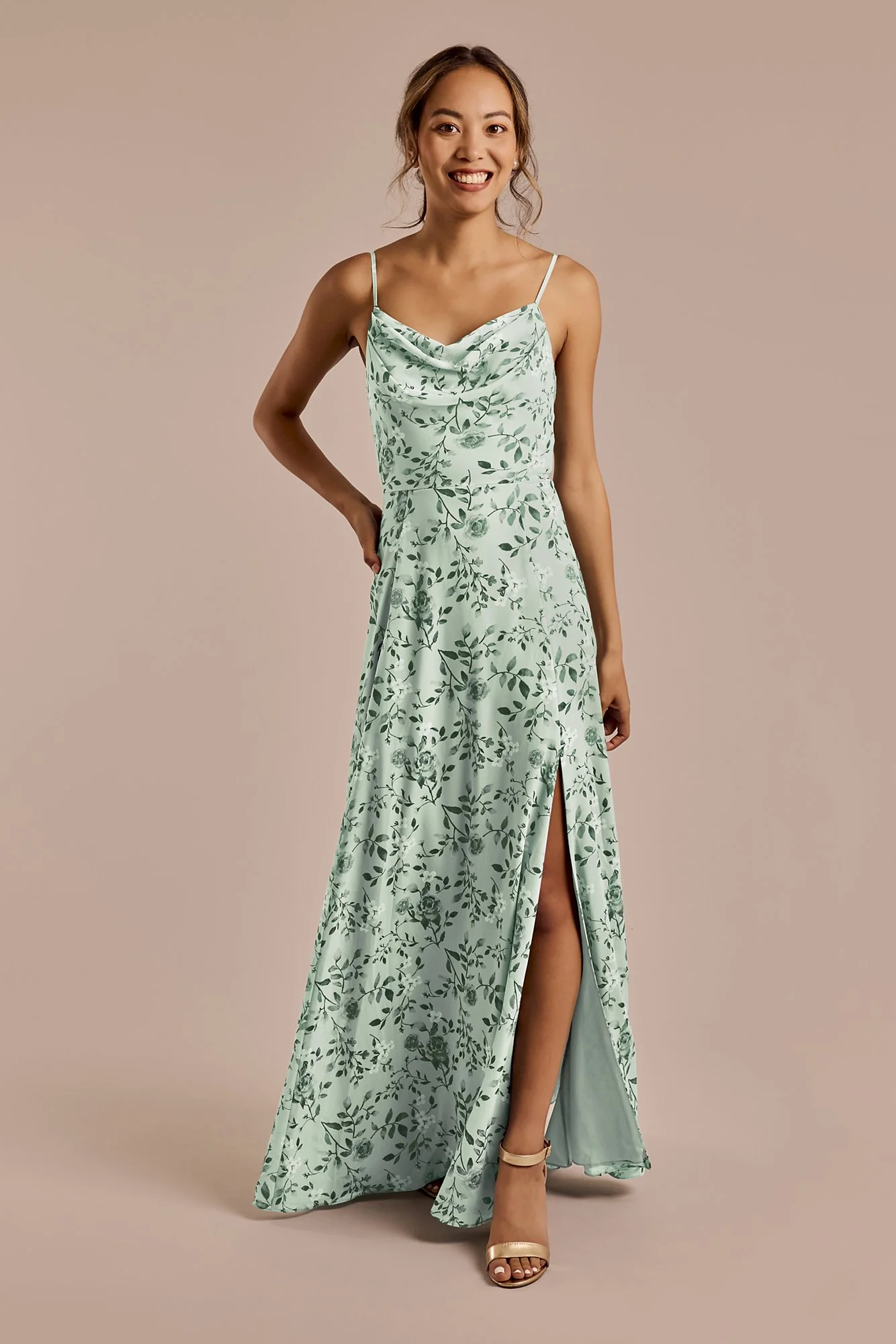 Floral Chiffon Cowl Neck Dress with Slit - Image 8