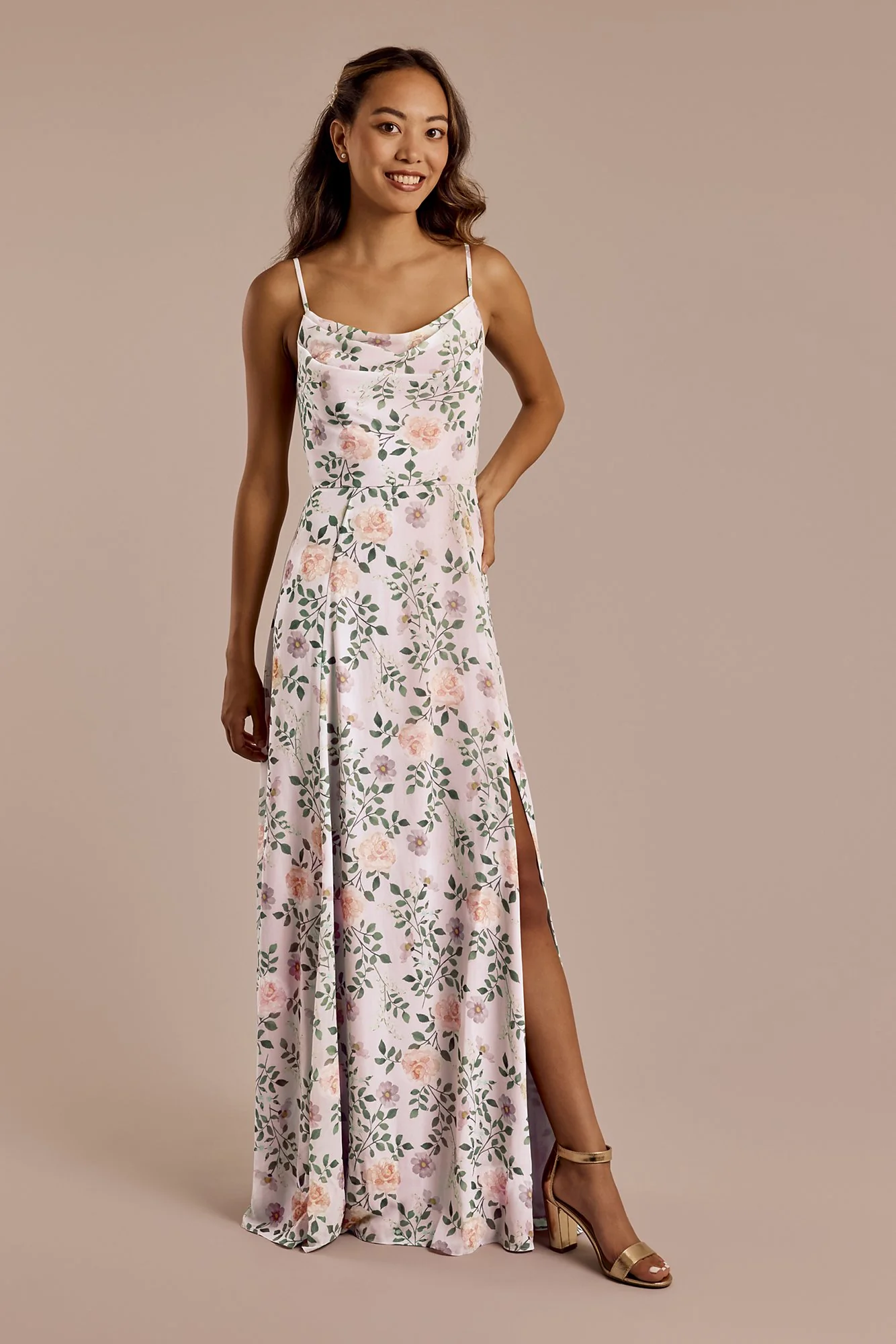 Floral Chiffon Cowl Neck Dress with Slit - Image 9