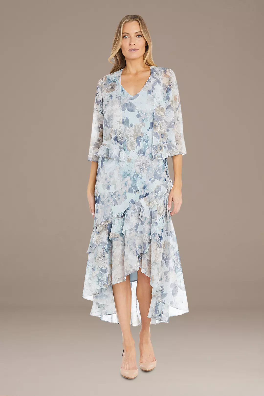 Floral Chiffon Sheath Dress with Matching Jacket