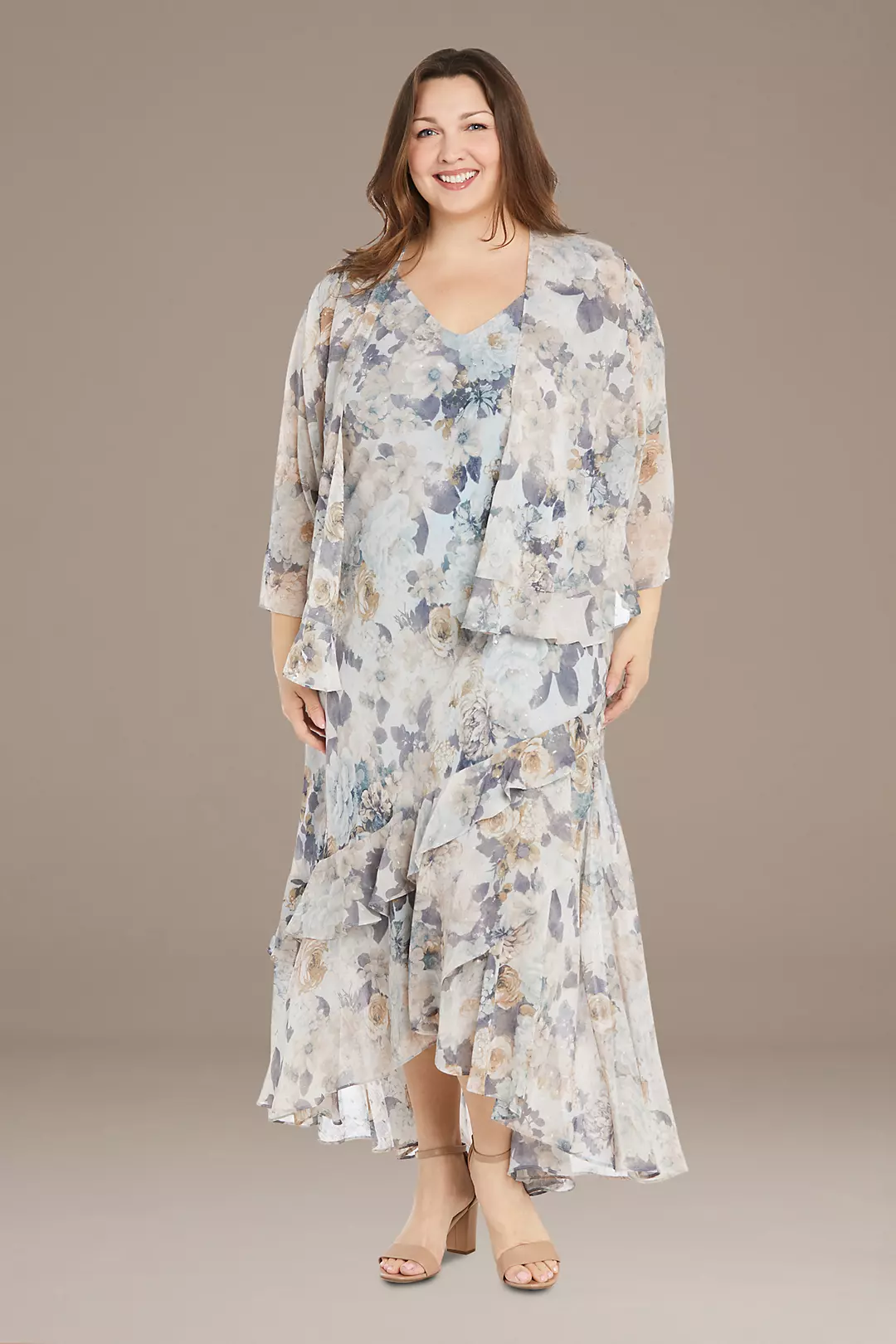 Floral Chiffon Sheath Dress with Matching Jacket - Image 9