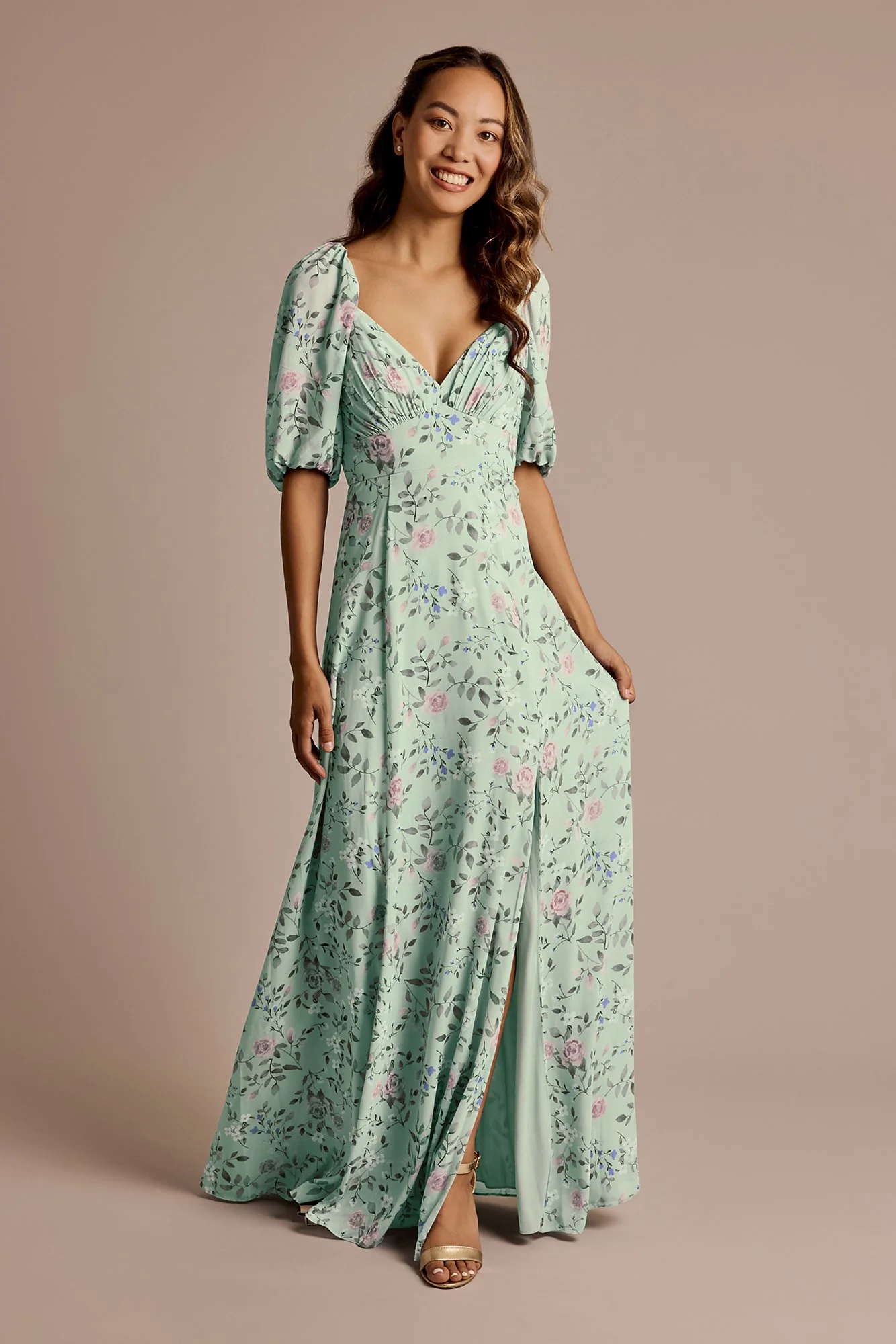 Floral Chiffon Short Sleeve A-Line Dress - Image 10