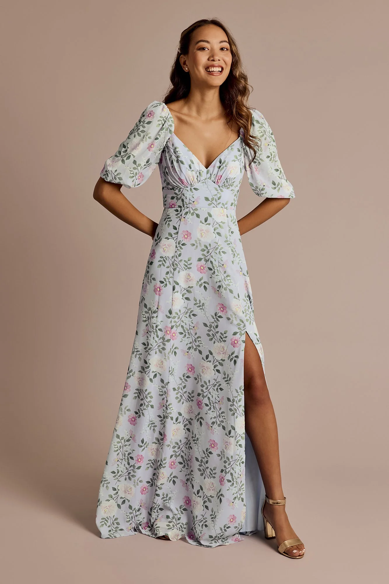 Floral Chiffon Short Sleeve A-Line Dress - Image 4