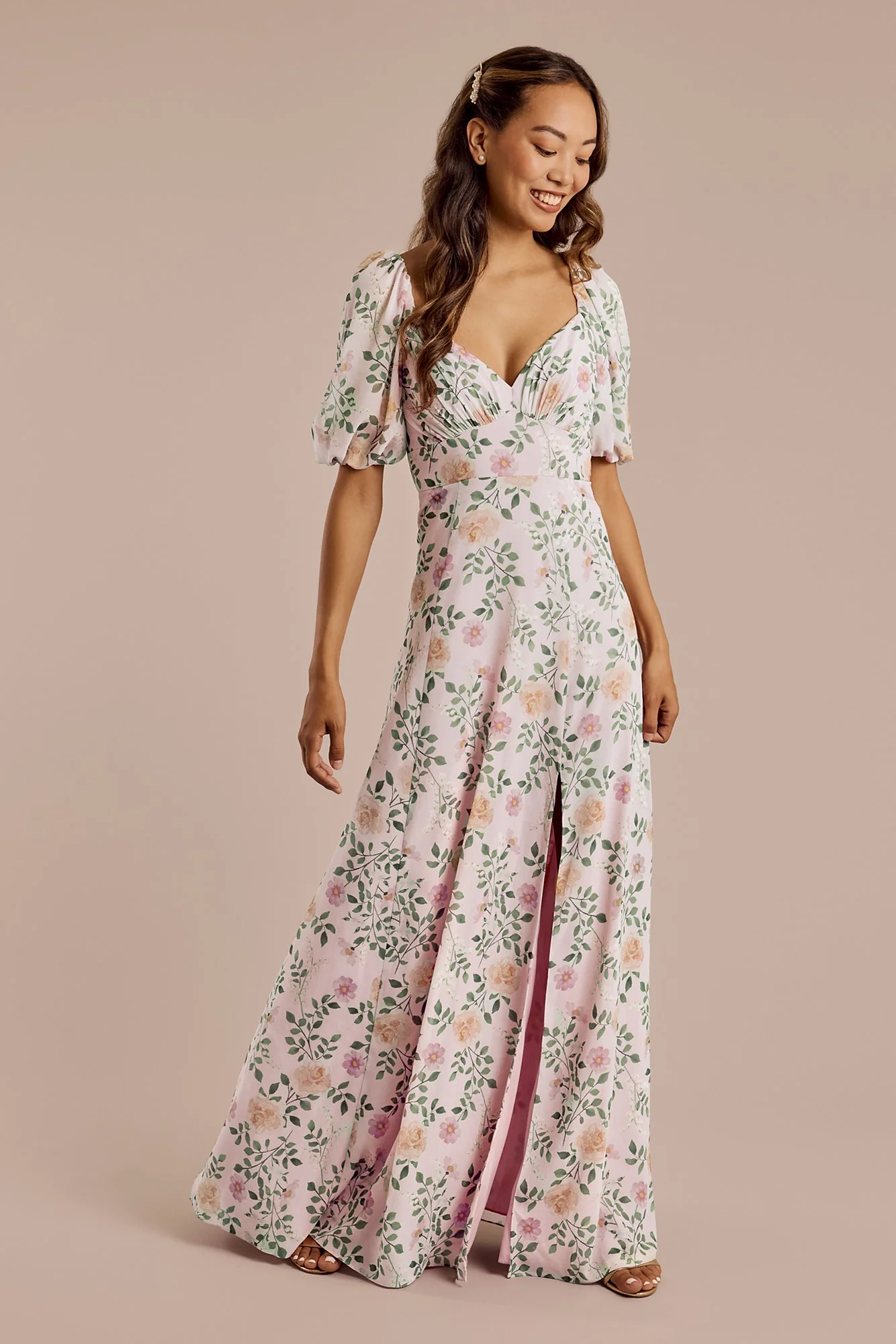 Floral Chiffon Short Sleeve A-Line Dress - Image 64