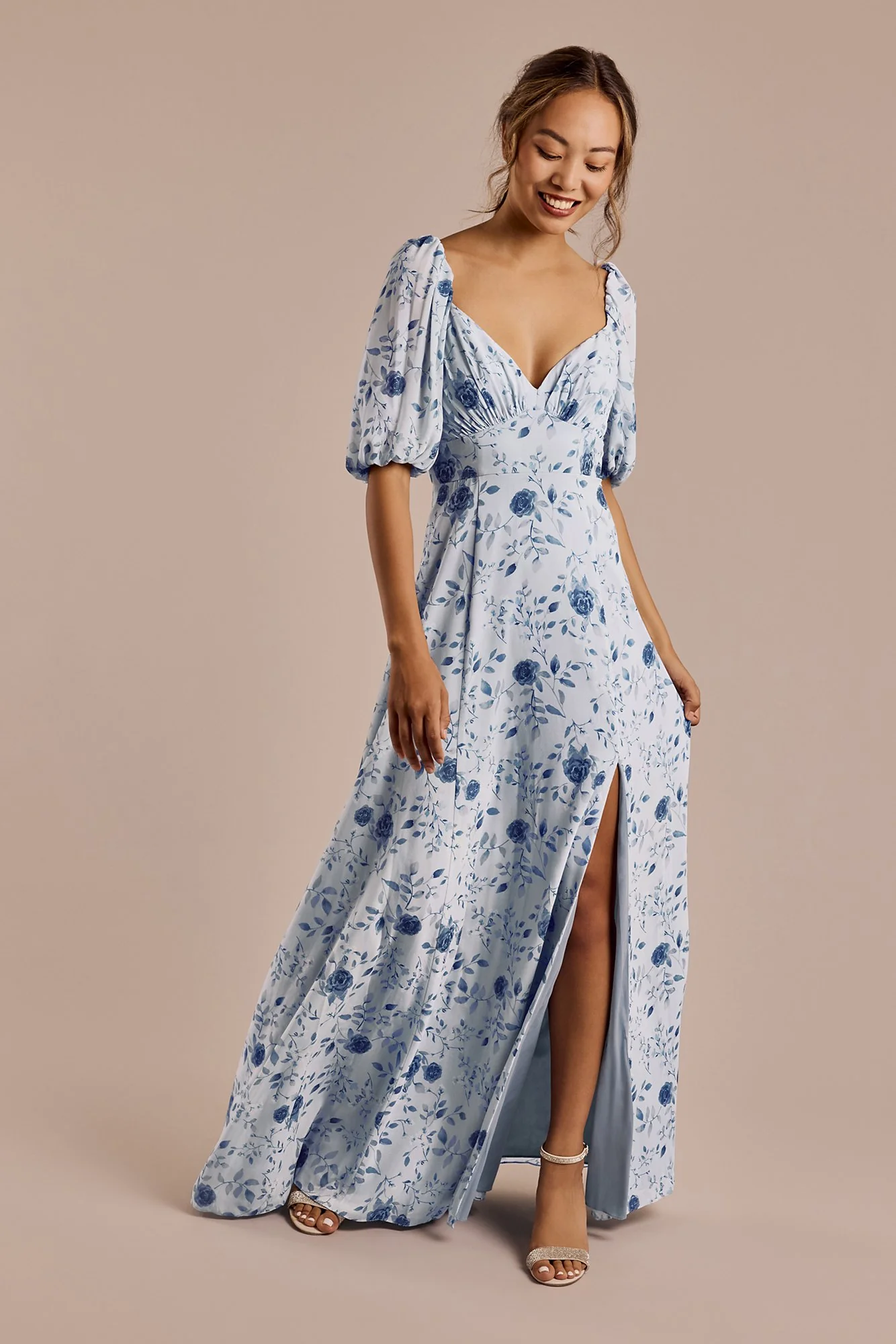 Floral Chiffon Short Sleeve A-Line Dress - Image 67
