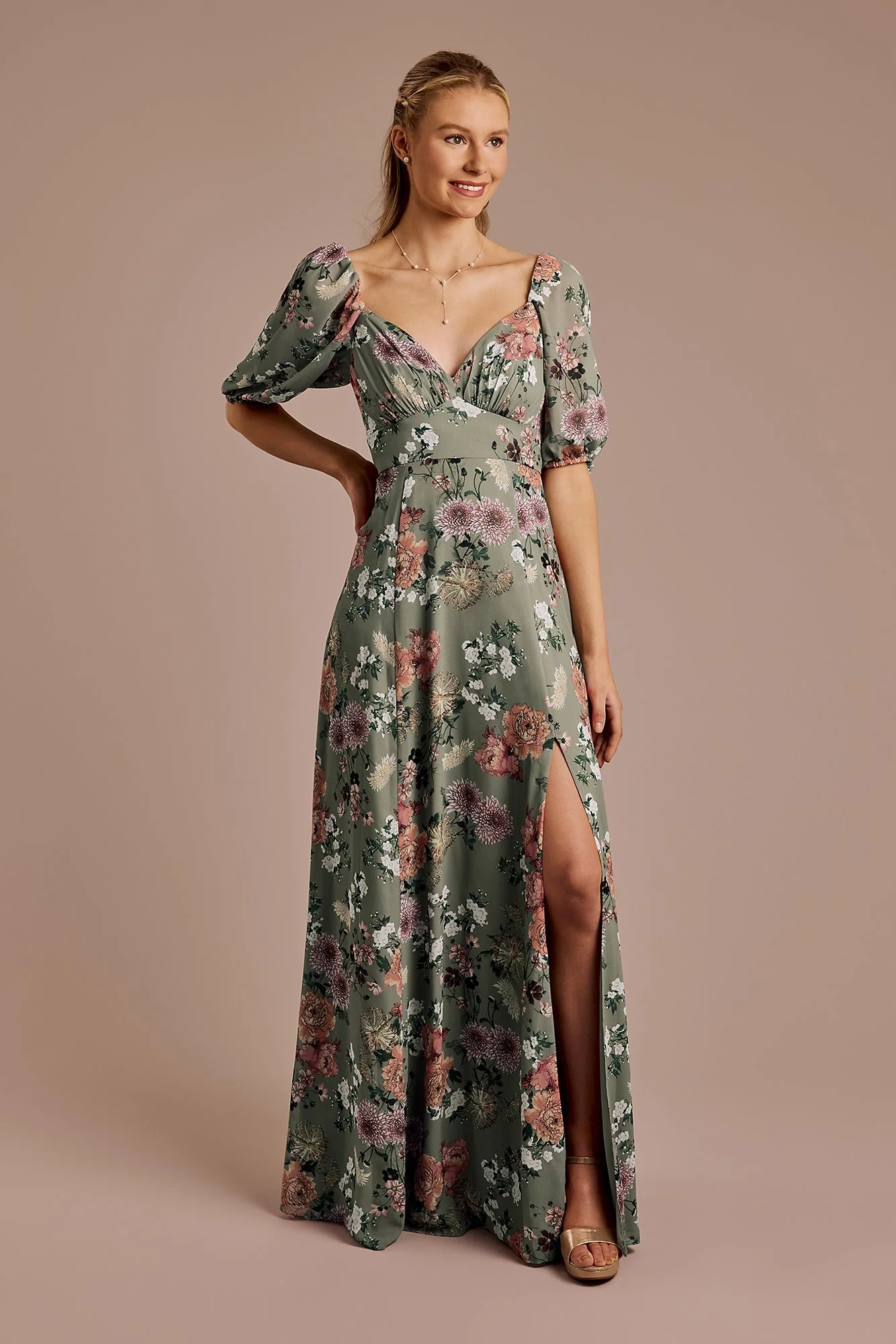 Floral Chiffon Short Sleeve A-Line Dress - Image 69