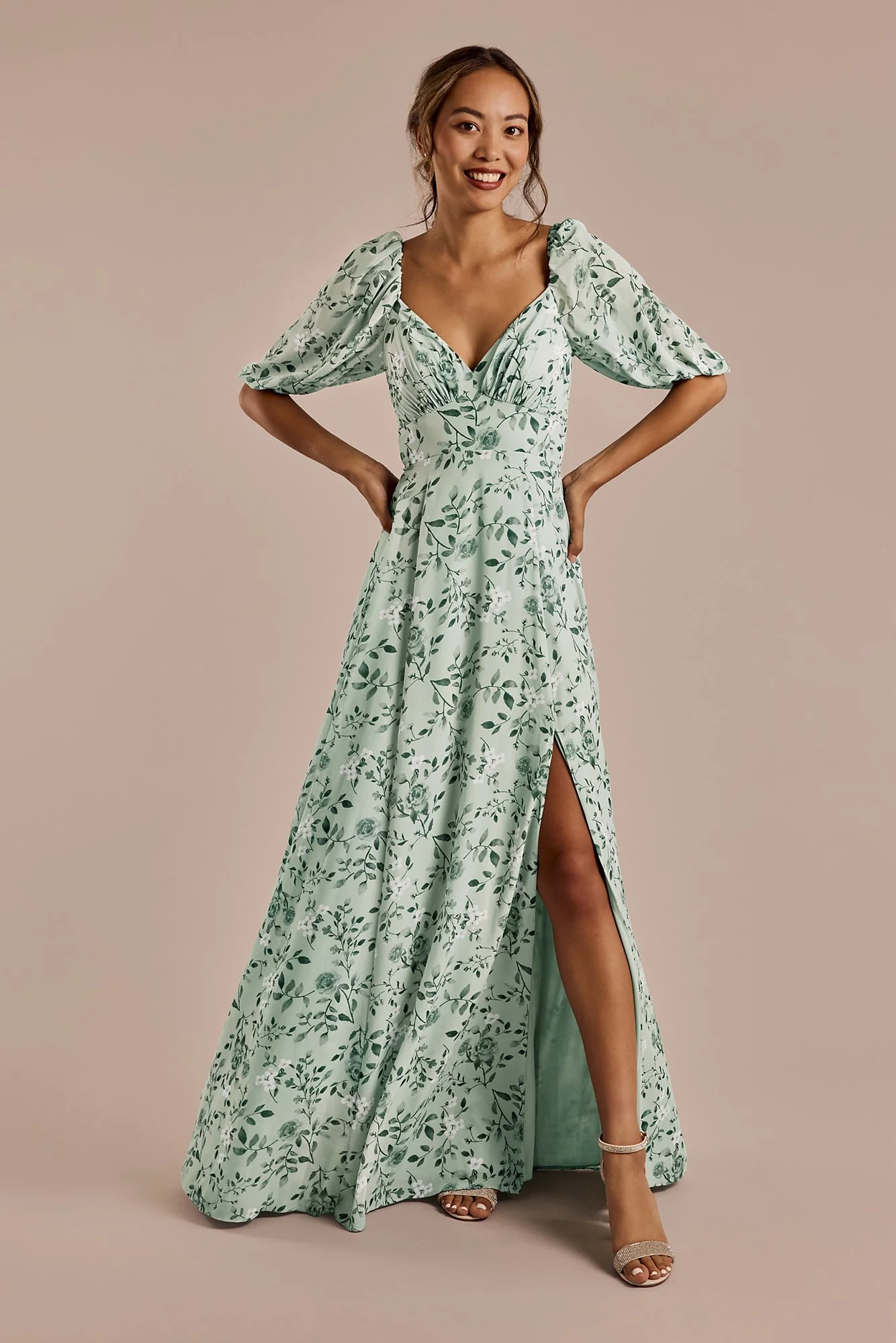 Floral Chiffon Short Sleeve A-Line Dress - Image 9